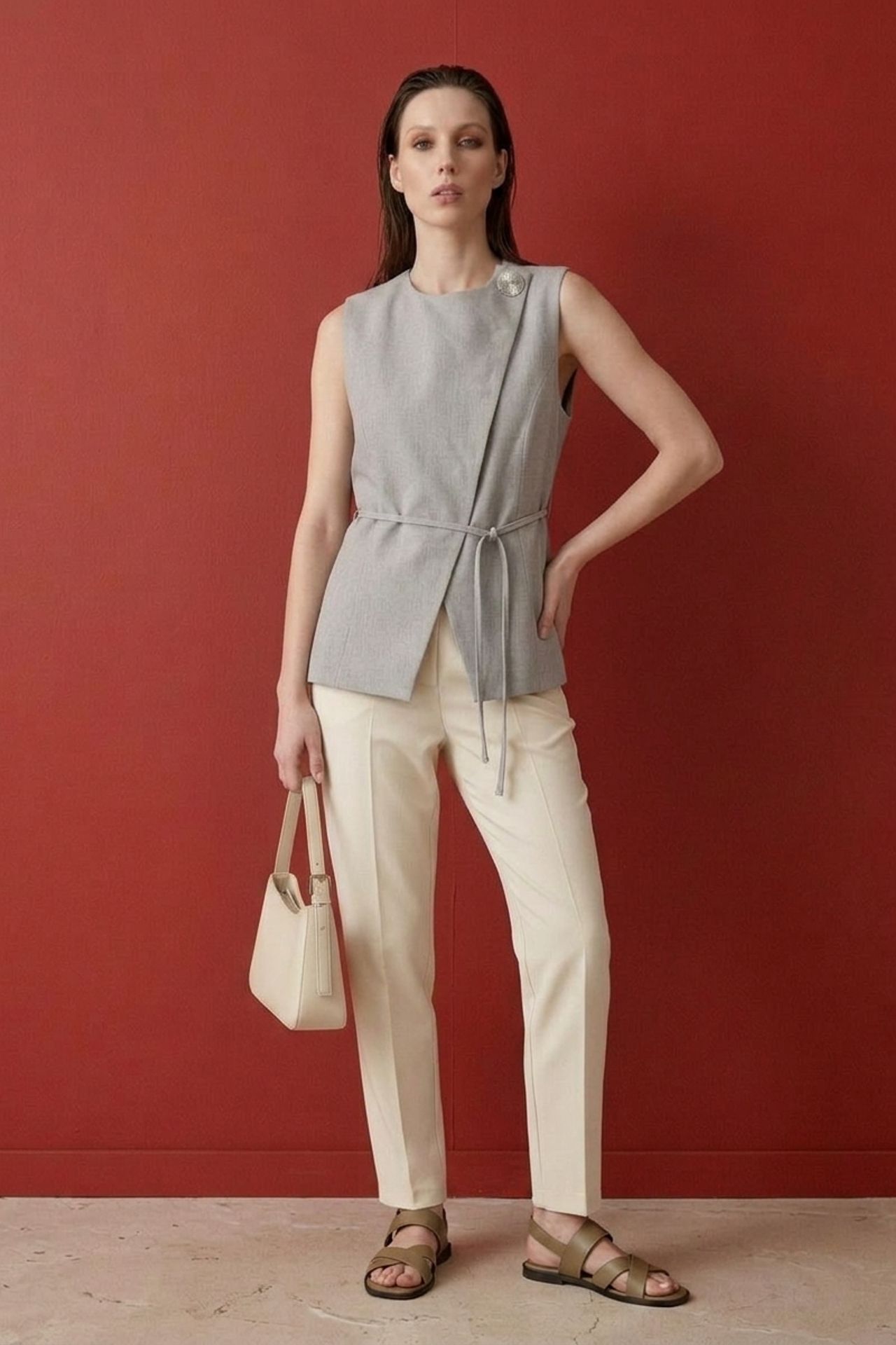 MY FASHION Belted crepe waistcoat 2