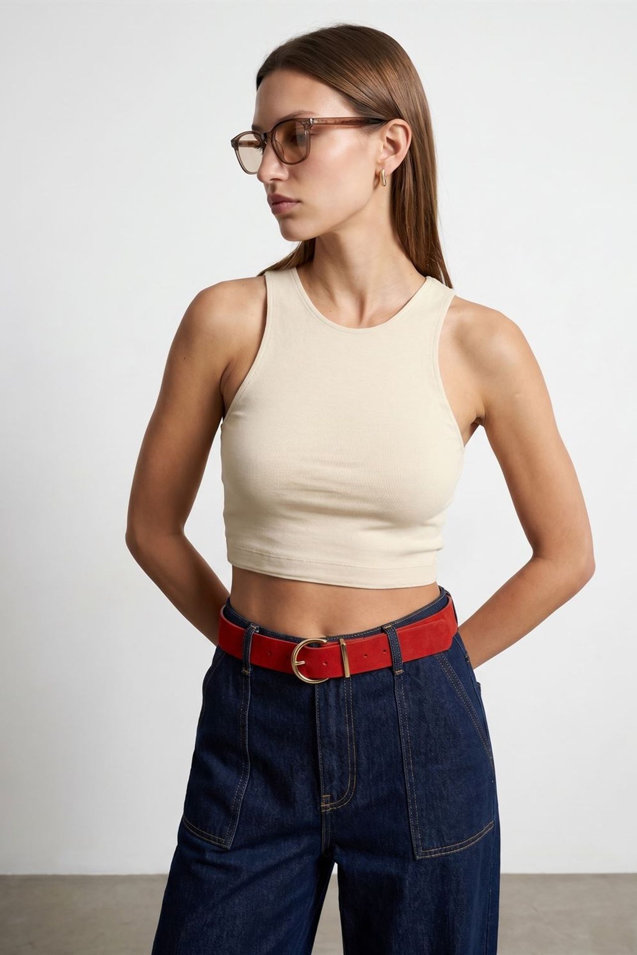 DILVIN Ribbed Sleeveless Crop Blouse 1