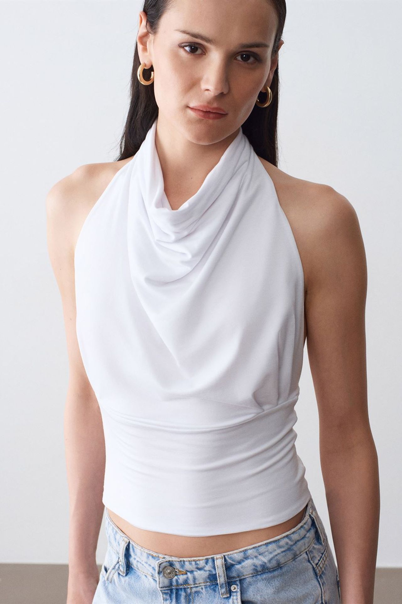 DILVIN Fitted Sleeveless Cowl Neck Blouse 3