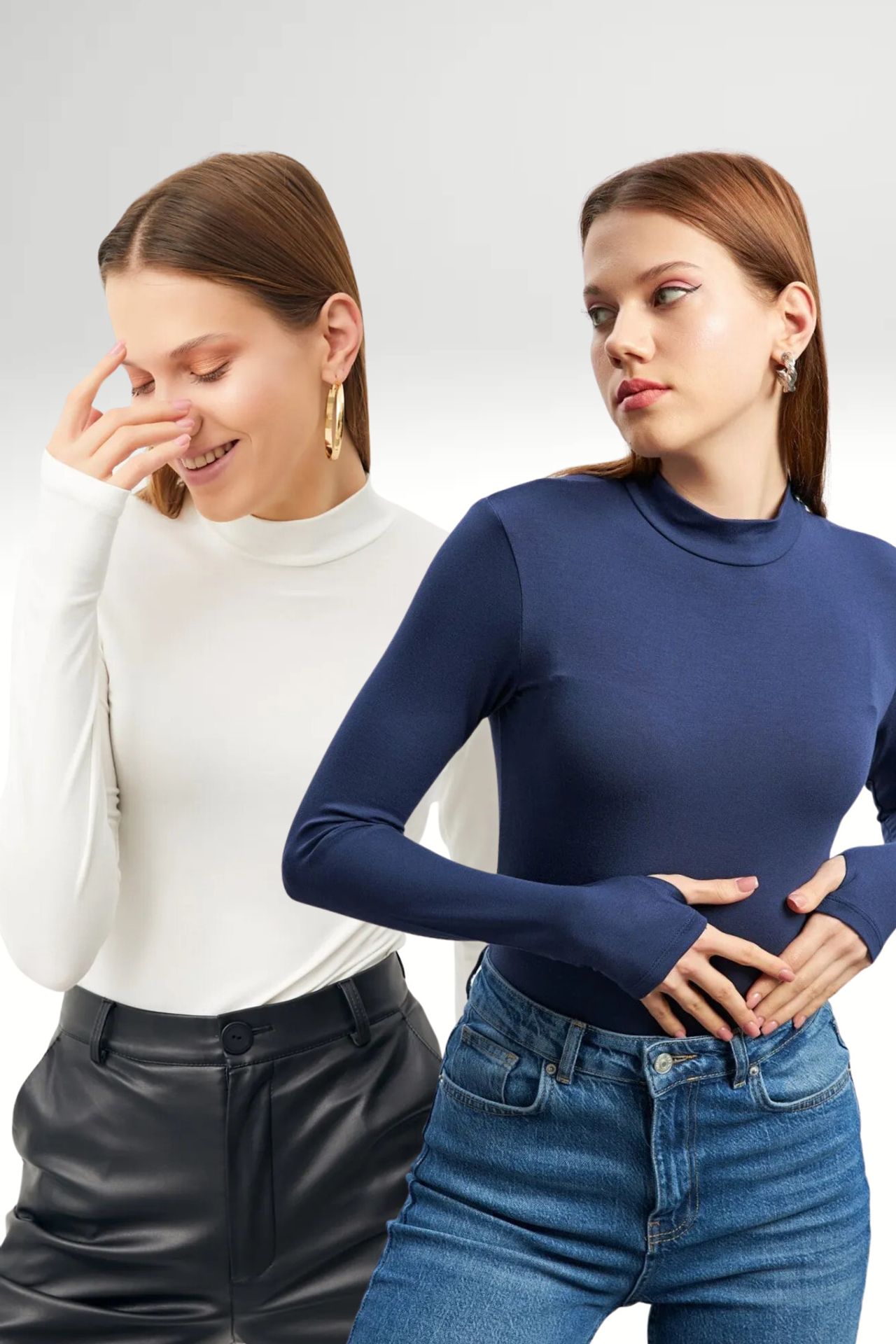 BIPANTOLON Women's 2-Pack Cut-Out Half Turtleneck Bodysuits 1