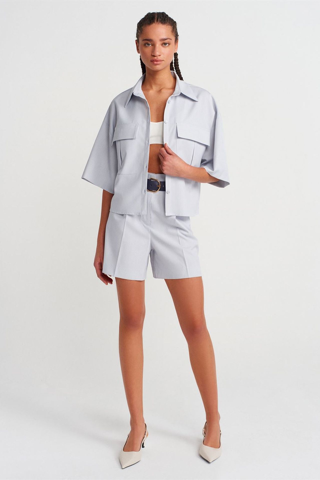 DILVIN Oversized Crop Crepe Overshirt 4