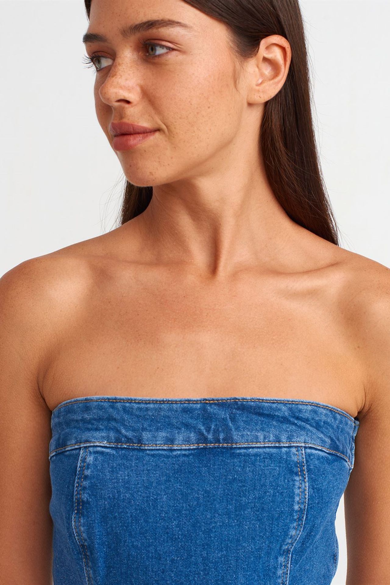 DILVIN Fitted Strapless Denim Mini Dress 4