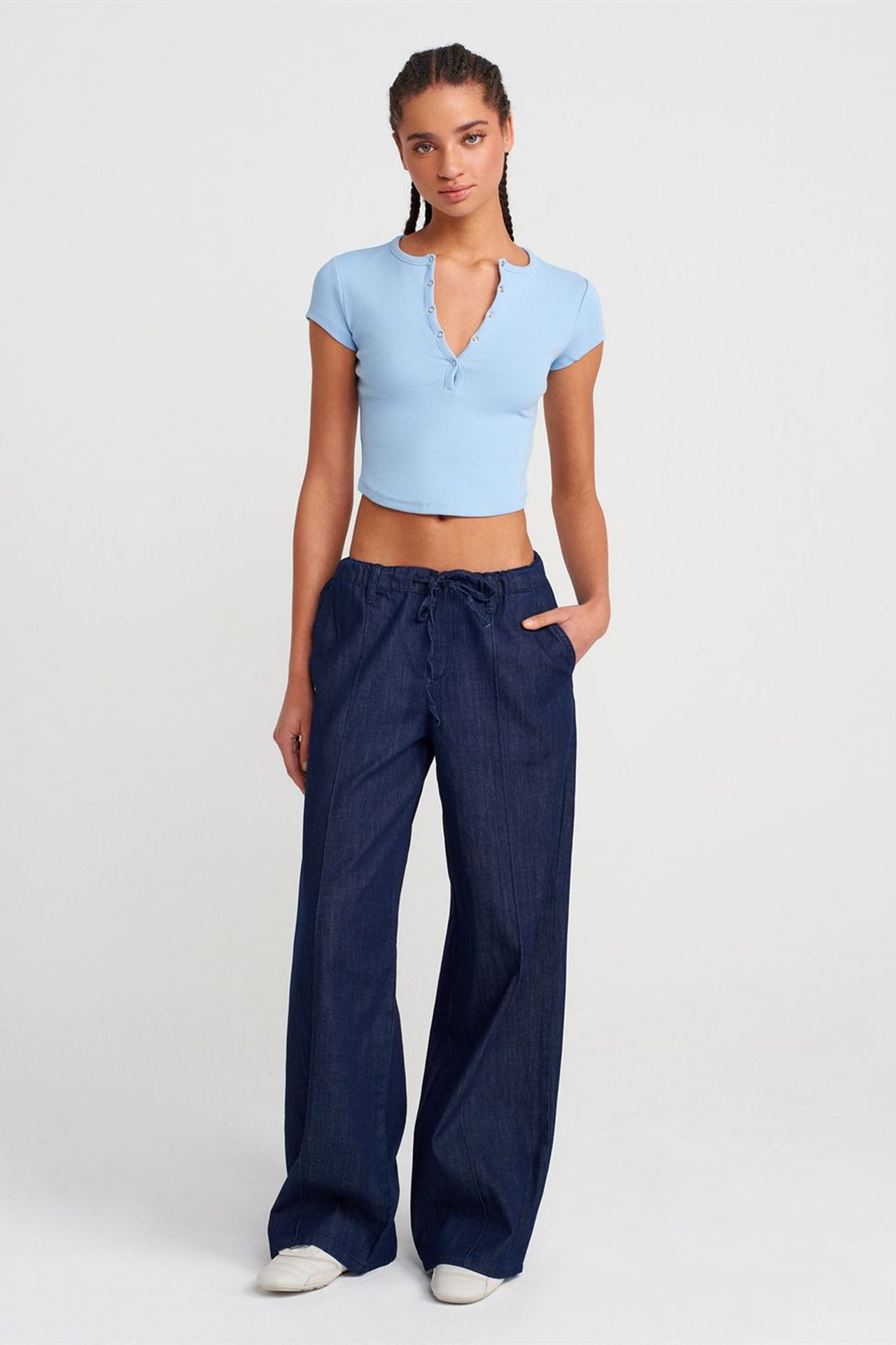 DILVIN Dar Kesim Nervürlü Crop Bluz 4