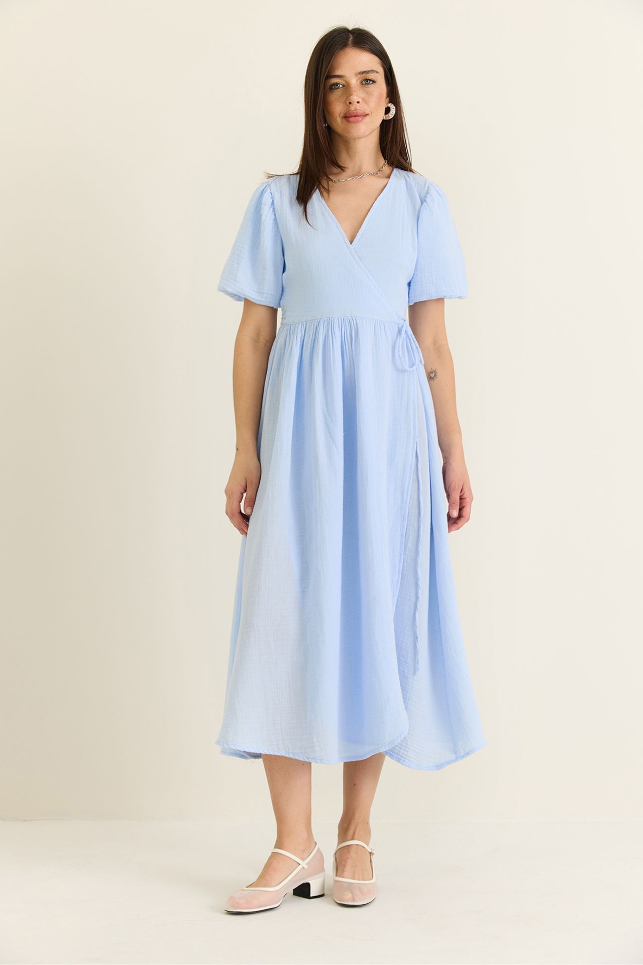 LUCCI Textured V-neck Midi Dress with Wrap Closure 2