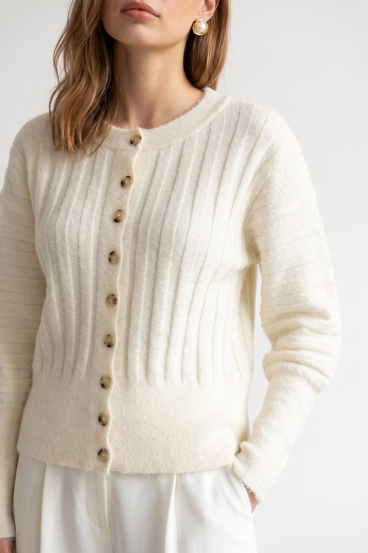 MIXRAY Women's Crew Neck Cardigan 2