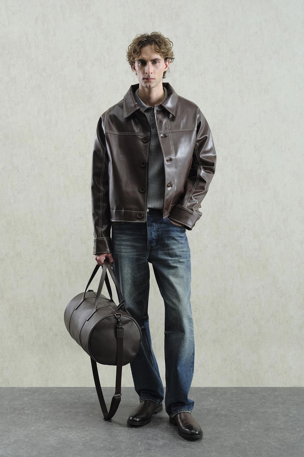 GIESTO Faux Leather Relaxed Fit Buttoned Jacket 1
