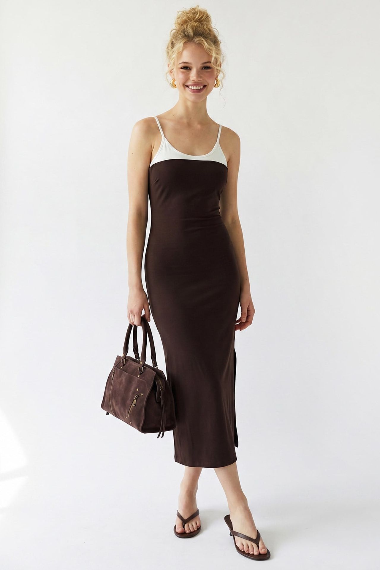 MIXRAY Sleeveless Bodycon Midi Dress With Slit 4