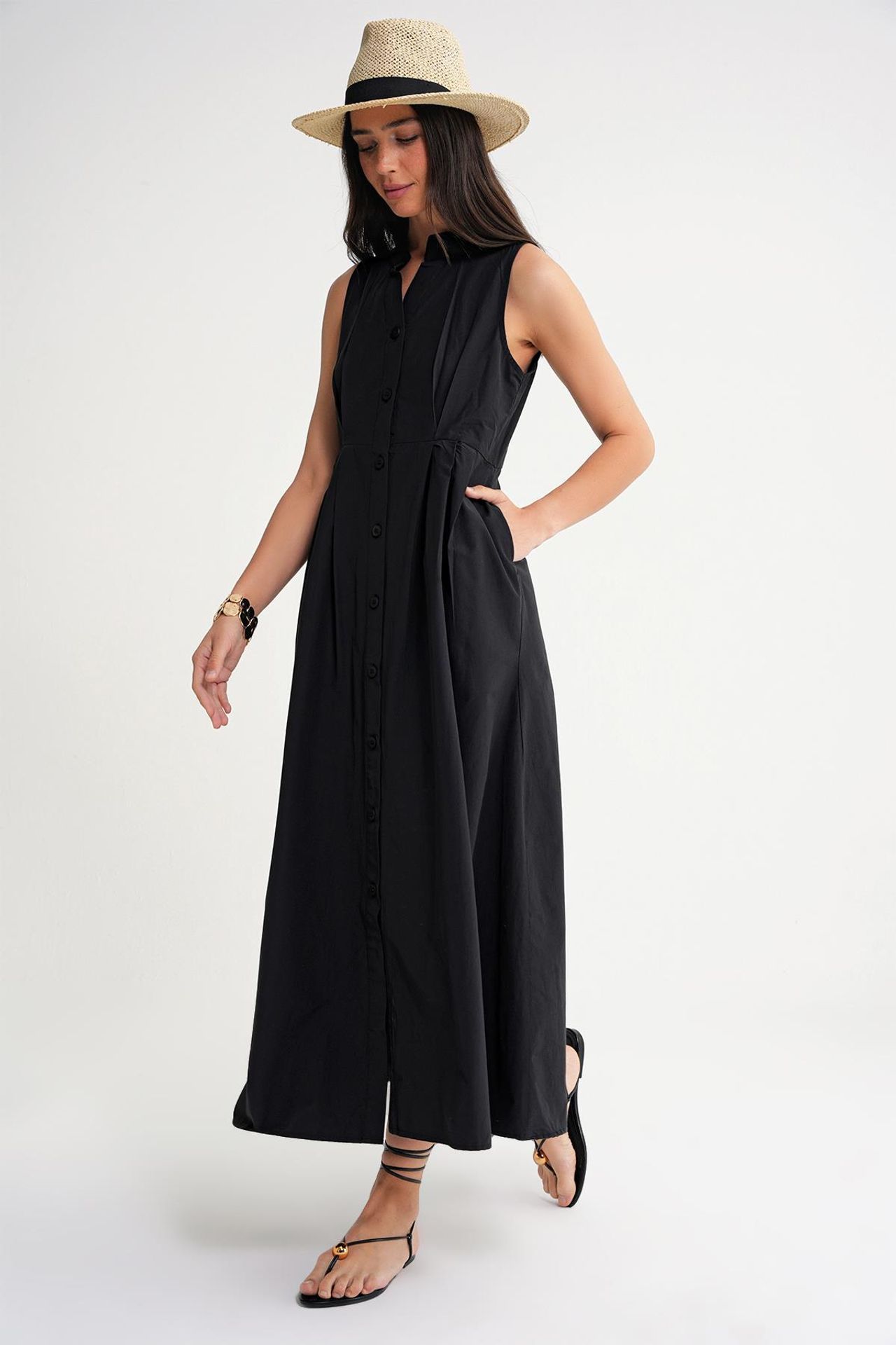 Mixray Buttoned Tippet Collar Maxi Dress 2