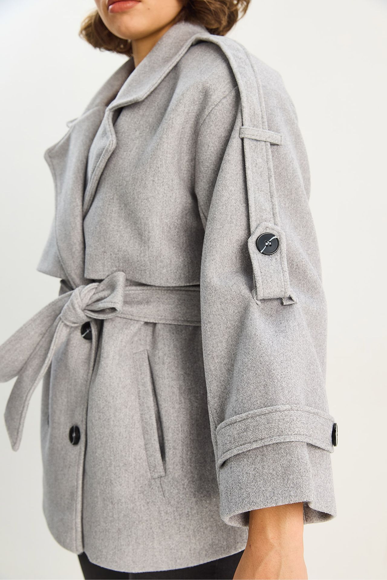 LUCCI Double Breasted Coat with Belt and Loops