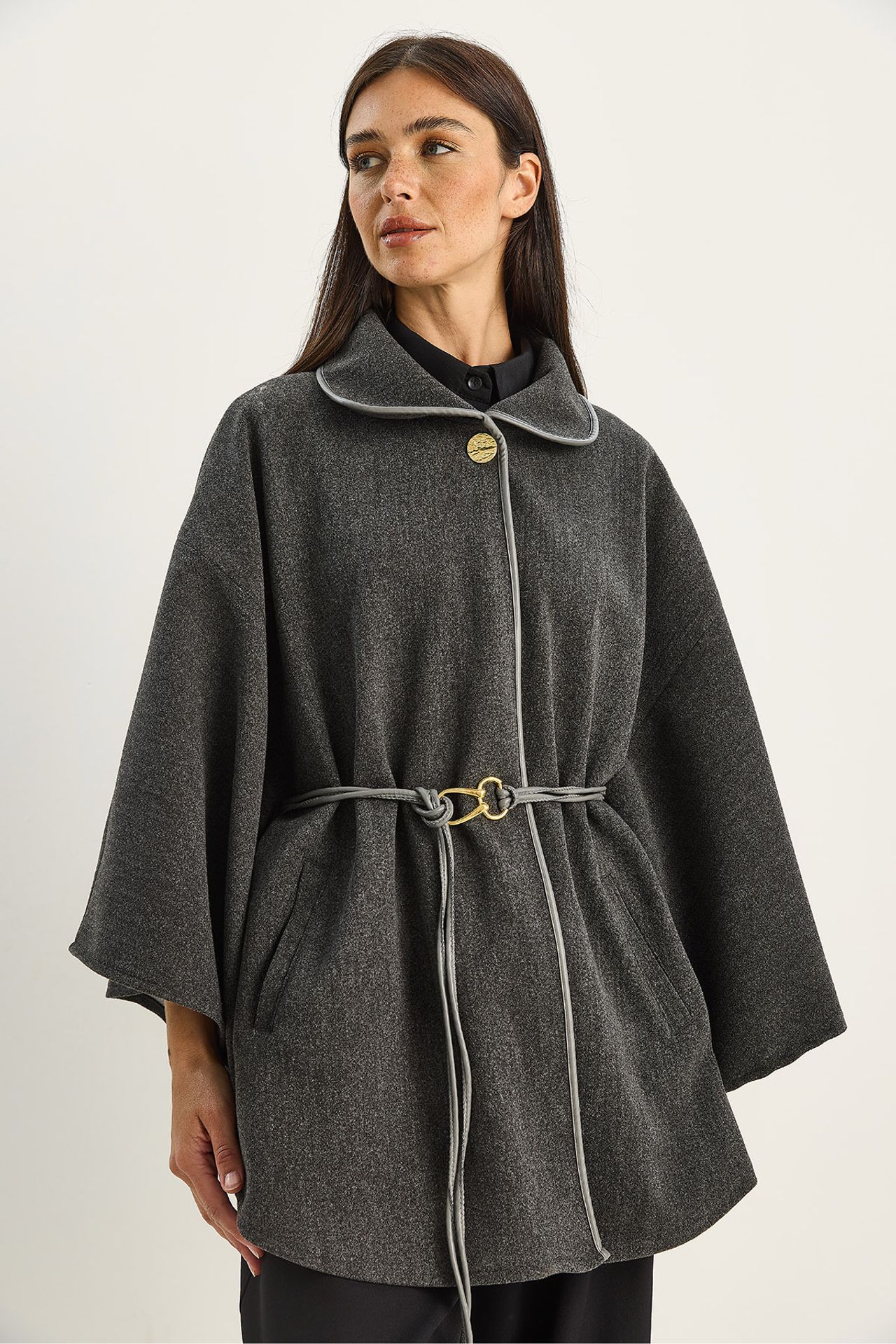 LUCCI Oversized Textured Wool Blend Overcoat with Jacket Collar 3