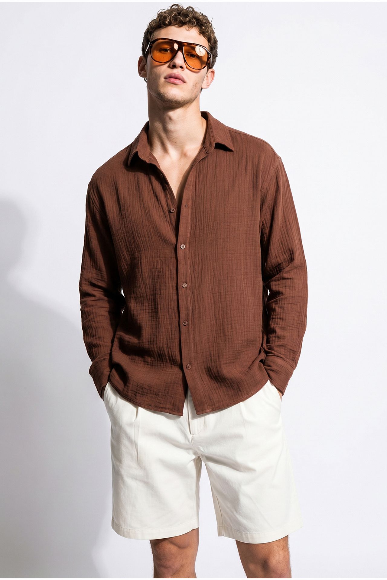 LUCCI Oversized Textured Button-Front Shirt 4