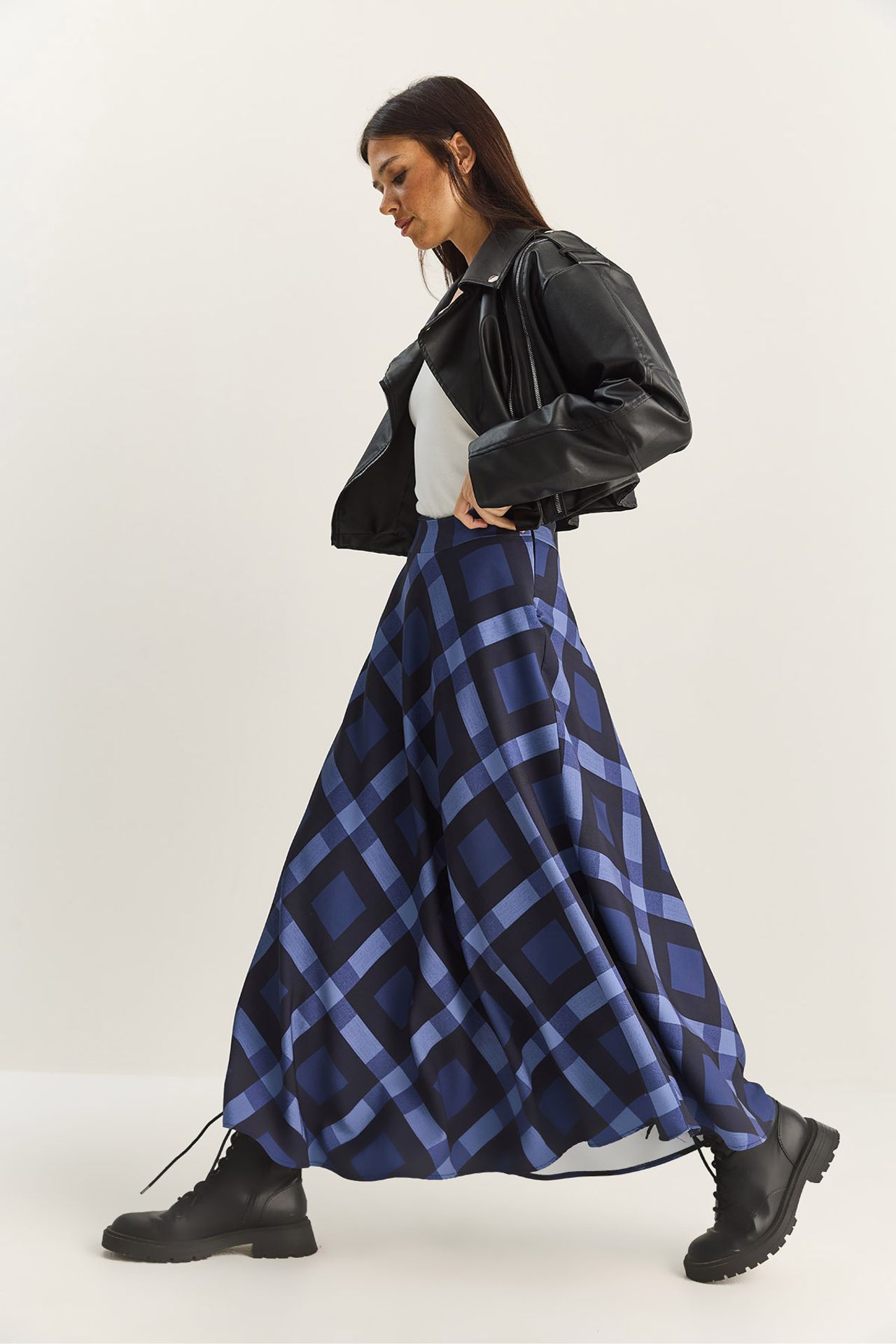 LUCCI High Waist Midi Skirt in Plaid Checkered Pattern 5