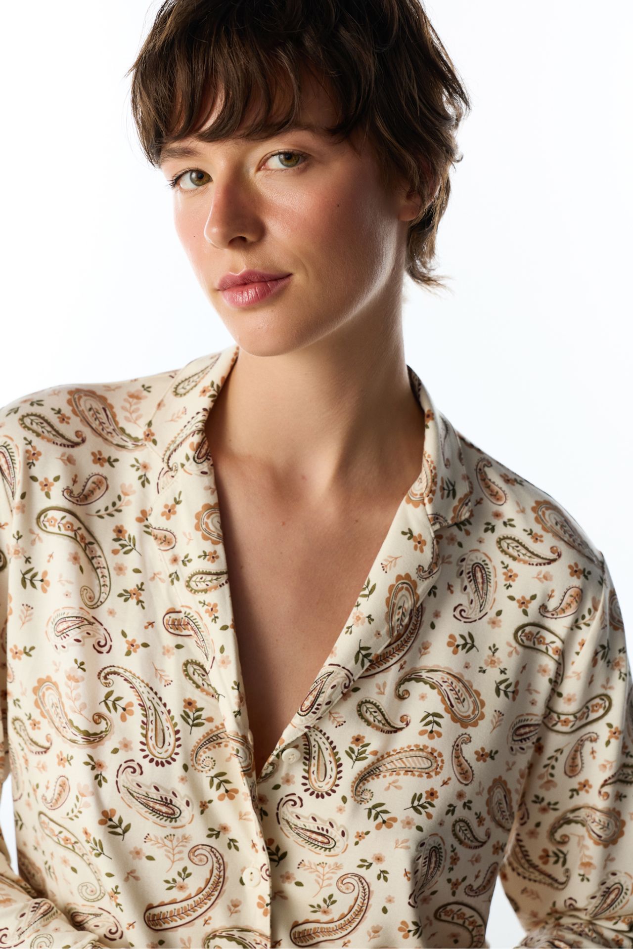 PENTI Margot Printed Shawl Pattern Long Sleeve Shirt And Trousers Pyjama Set 6