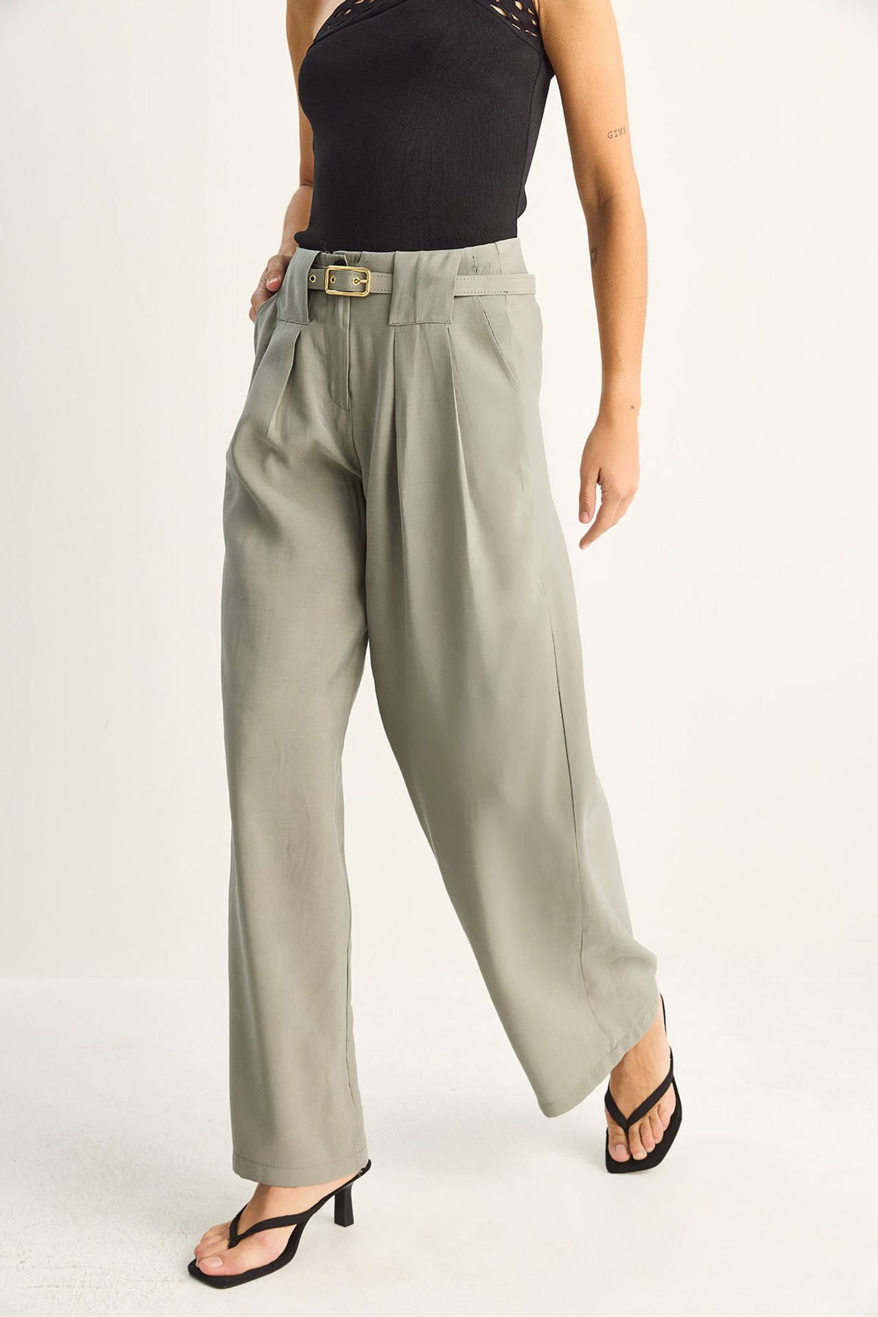 LUCCI Women's High Waist Belted Pants 4