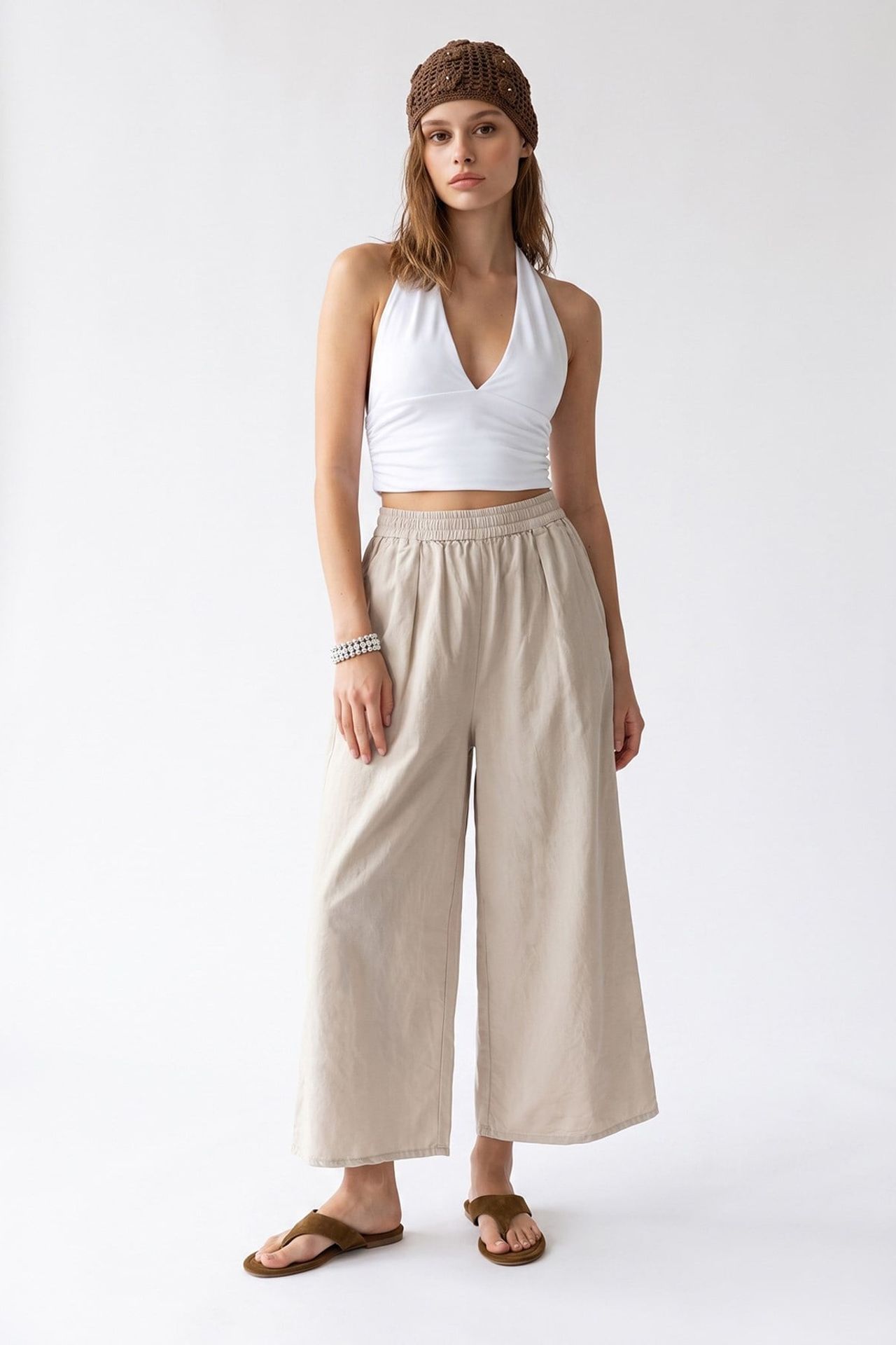 MIXRAY Wide-Leg Tencel Ankle-Length Trousers 1