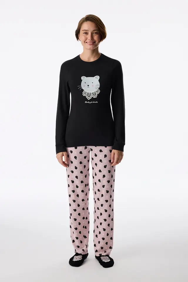 PENTI Moody Animal Print Long Sleeve Pyjama T-Shirt