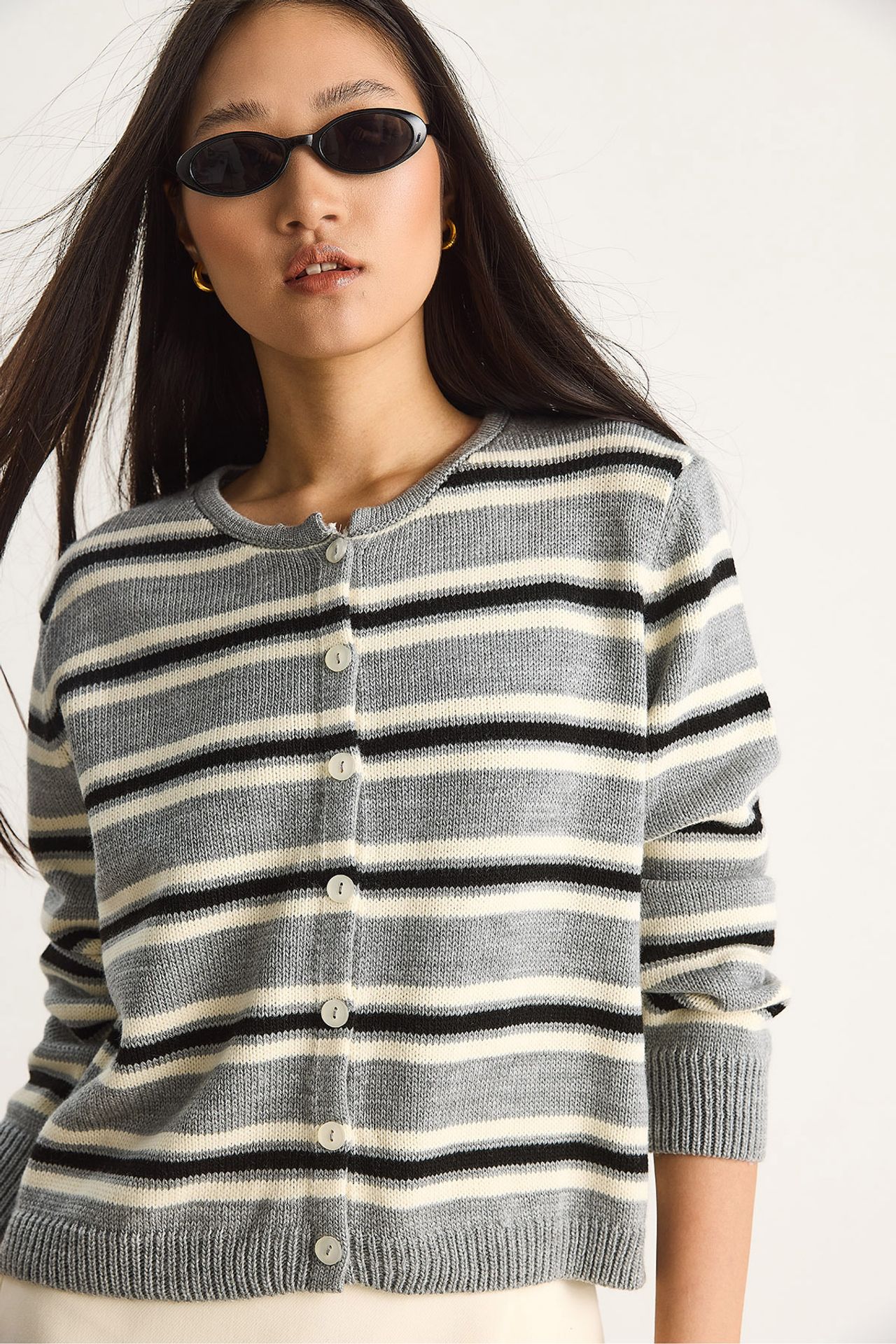 LUCCI Striped Crew Neck Cardigan 4