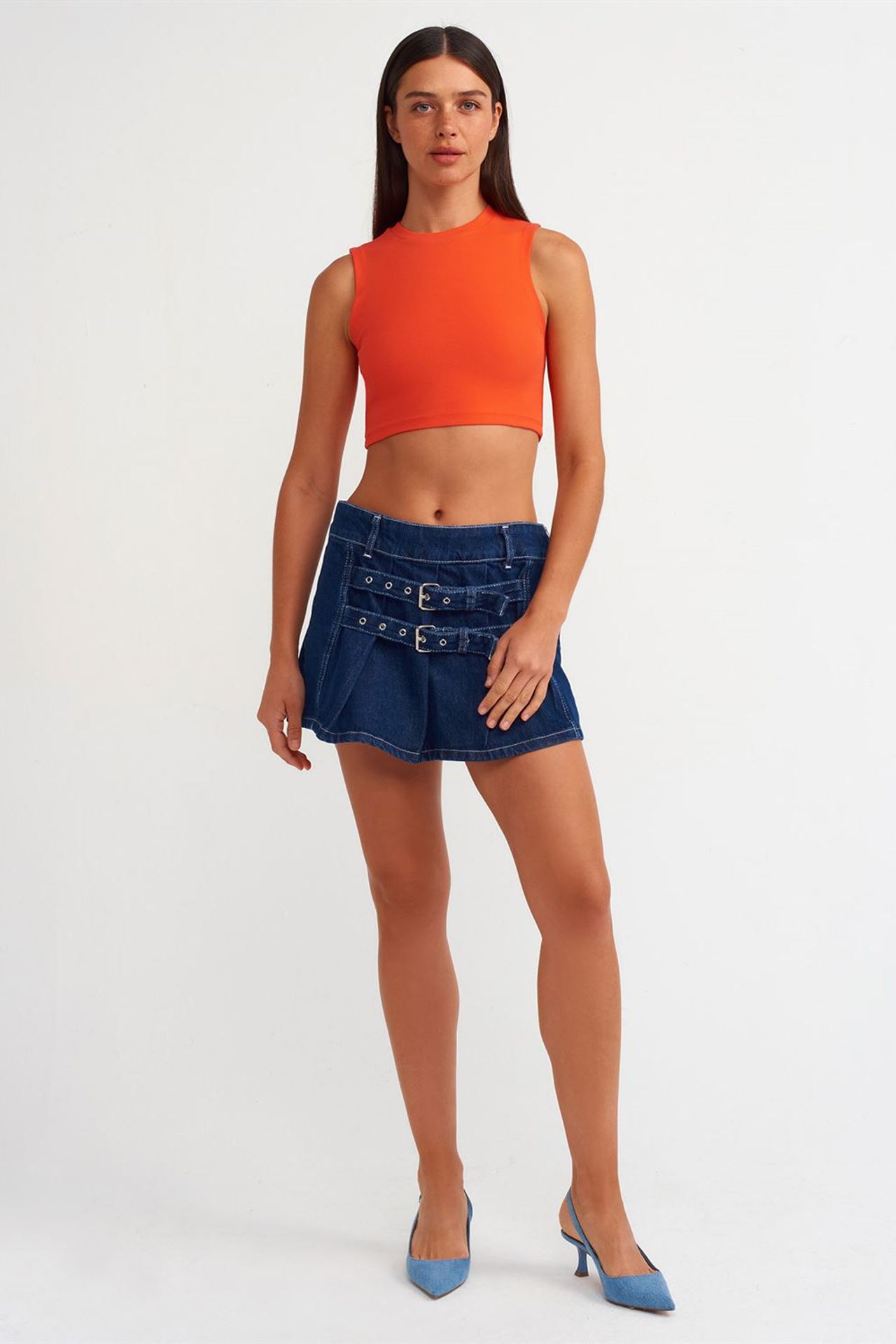 DILVIN Pamuklu Jarse Kolsuz Crop Bluz 3