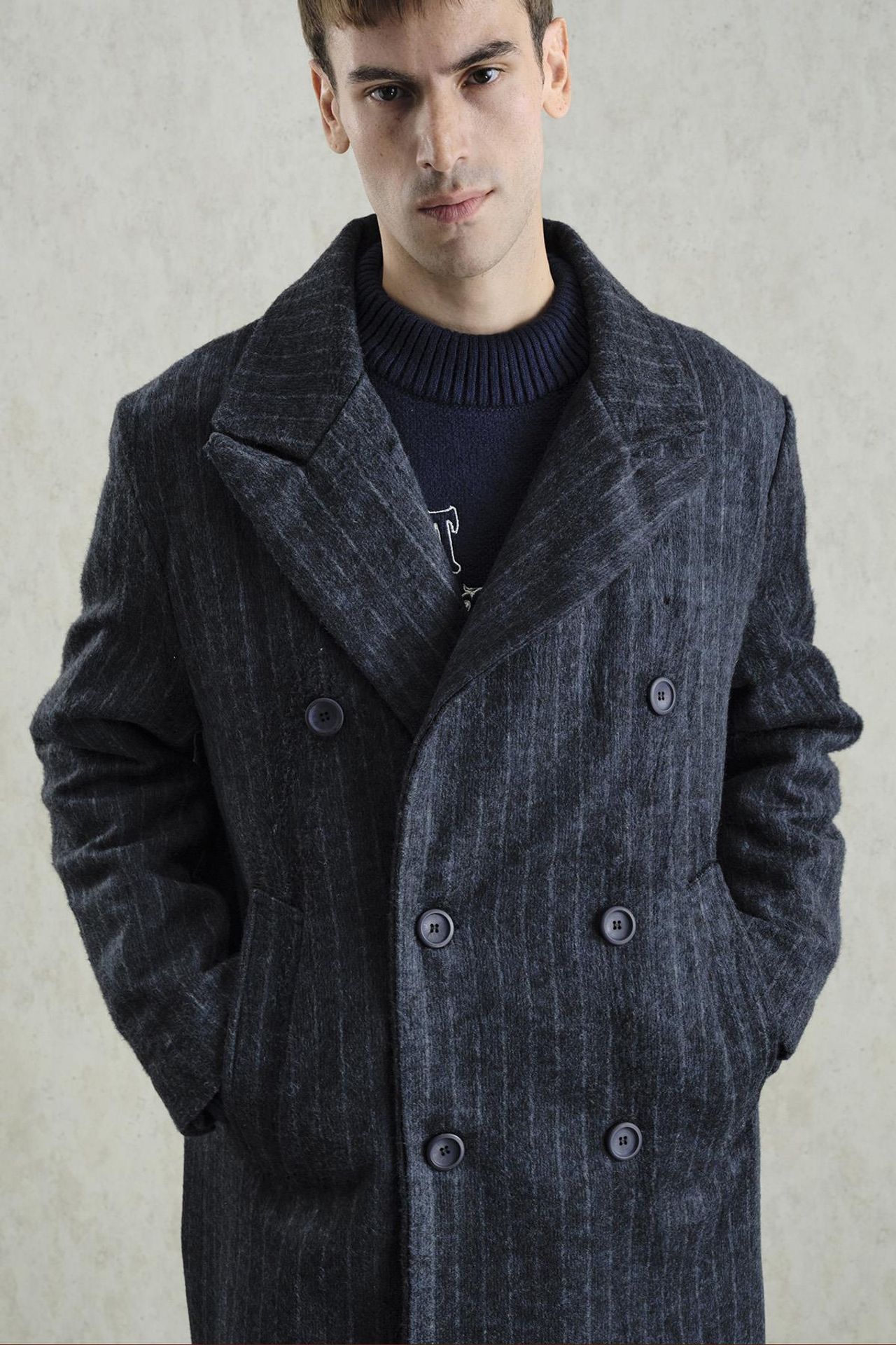 Double-Breasted Striped Long Overcoat 6