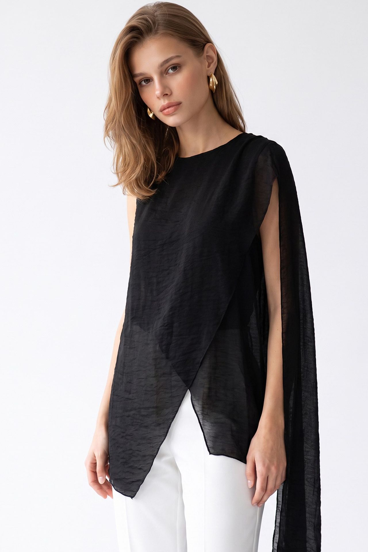 MIXRAY Long Chiffon Sleeveless Blouse 3