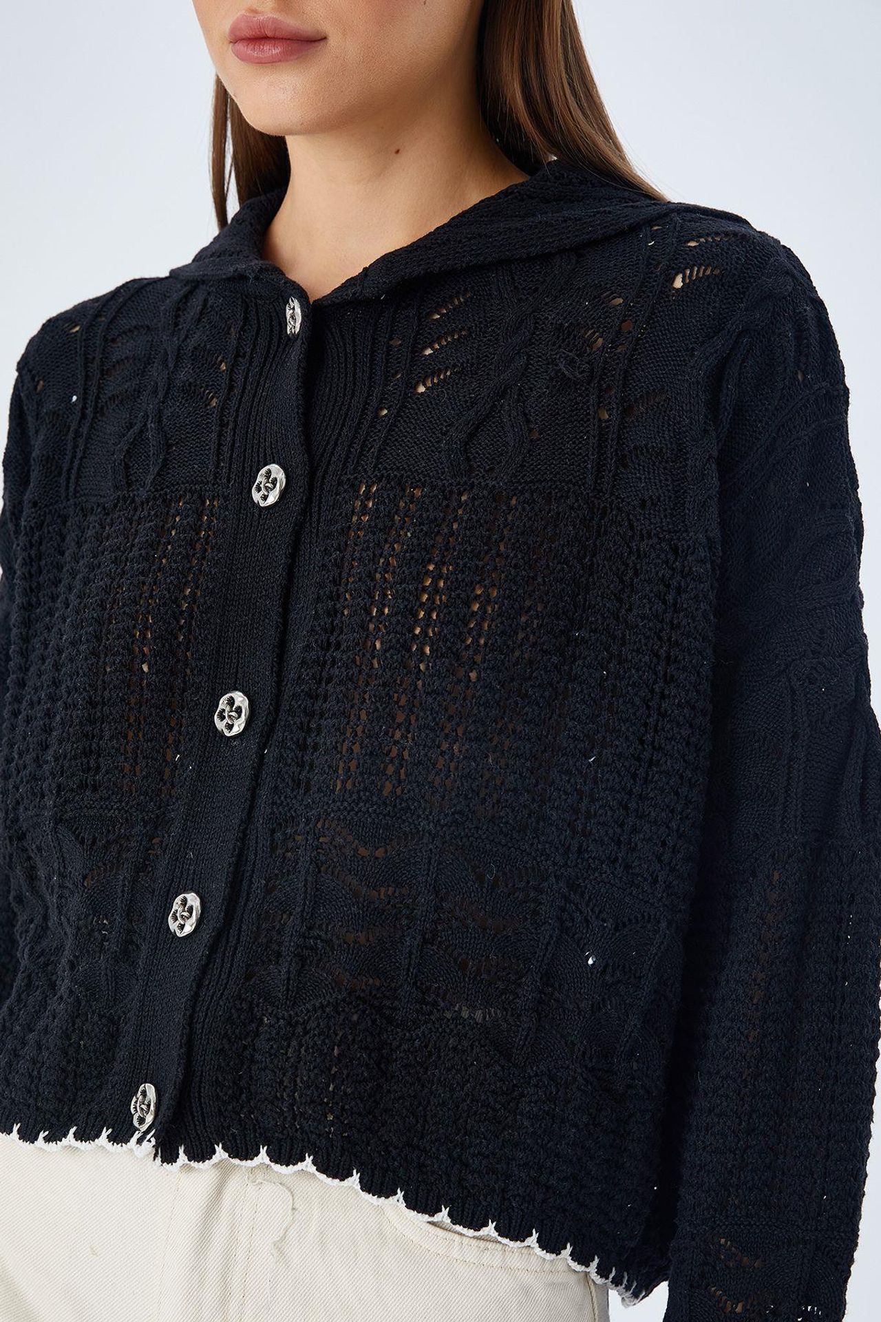 Mixray Textured Knitwear Cardigan with Button Closure 3
