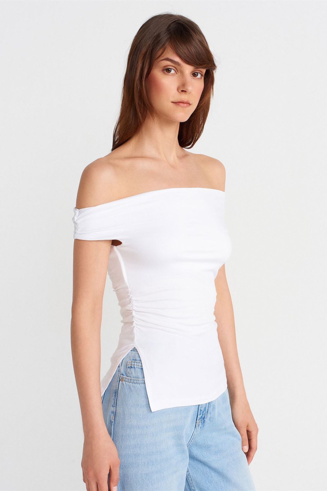 DILVIN Omuzları Açık Slim Fit Jarse Bluz 1