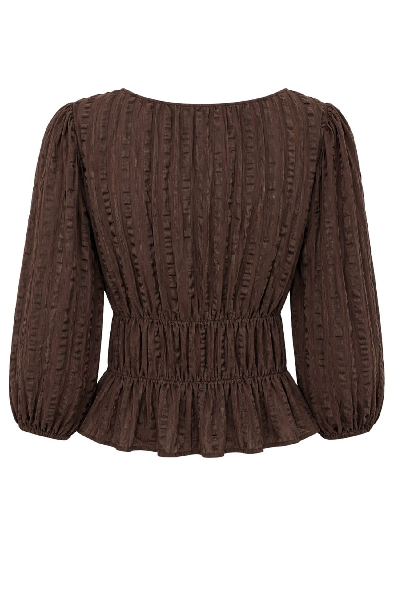 MIXRAY Textured U Collar Three Quarter Sleeve Peplum Blouse 3