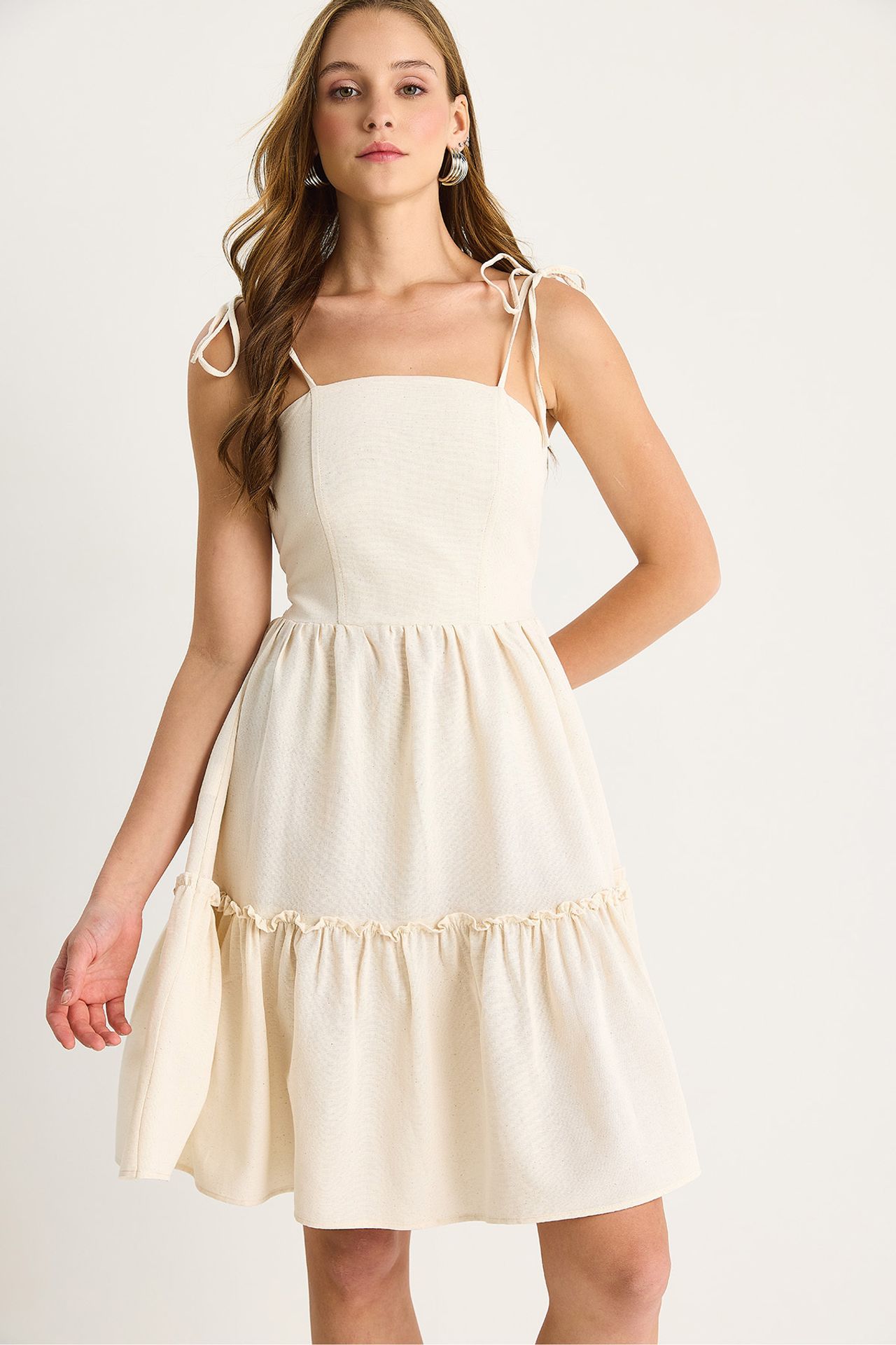 LUCCI Square Collar A-Form Midi Dress with Binding Detail 5