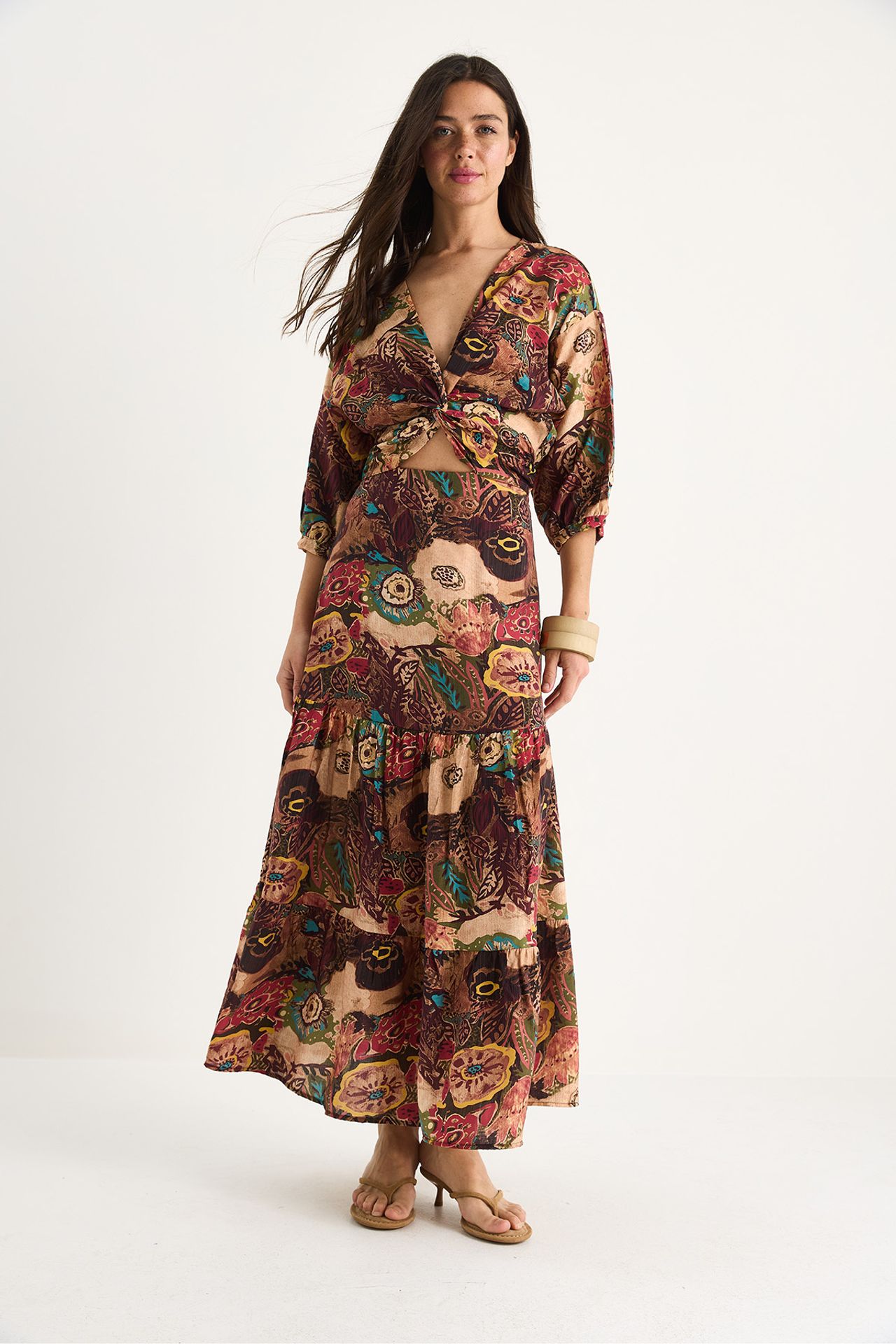 LUCCI Ethnic Print Maxi Dress with Cut Out Detail