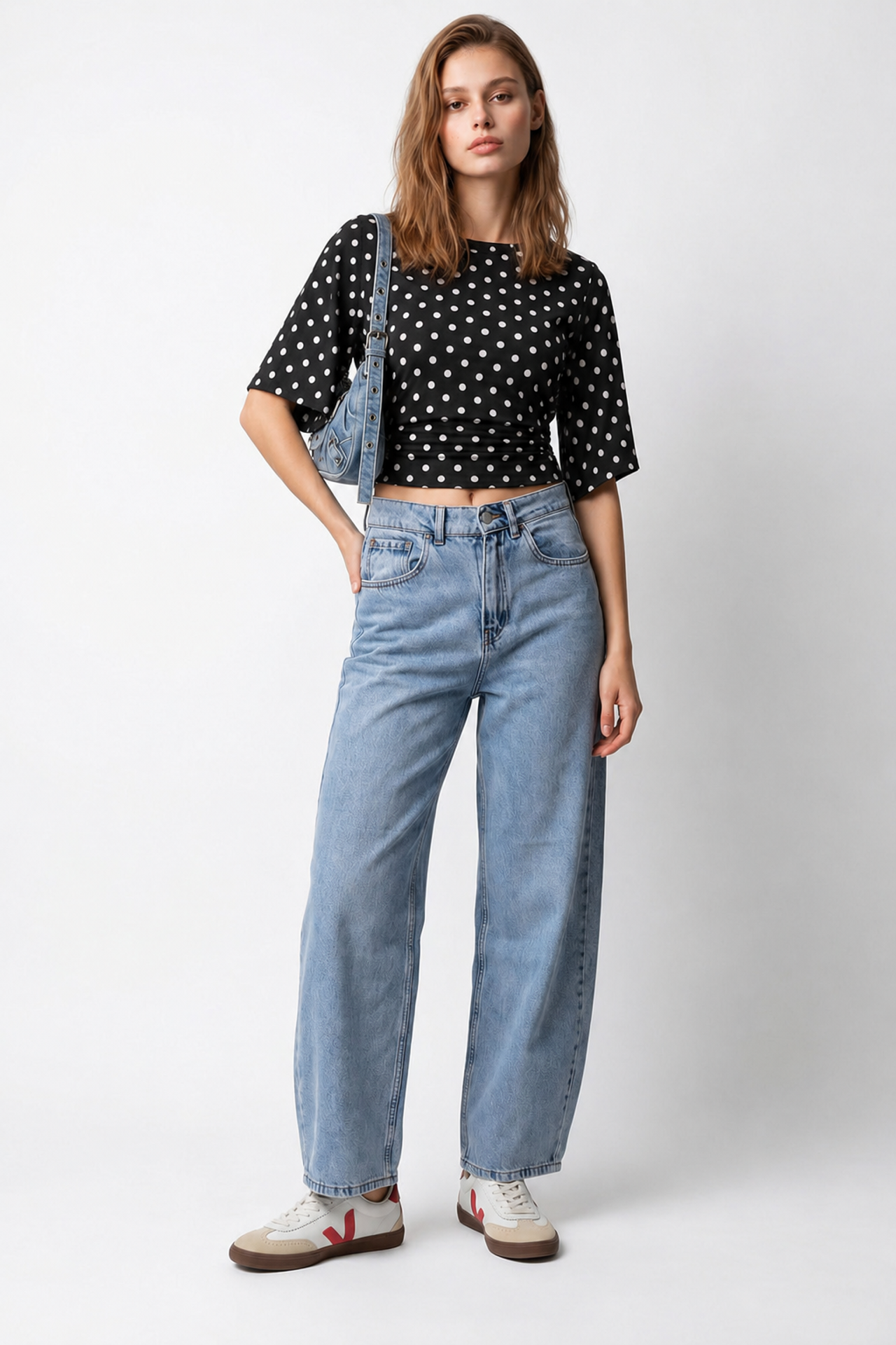 MIXRAY High-Waist Wide-Leg Cotton Denim Jeans