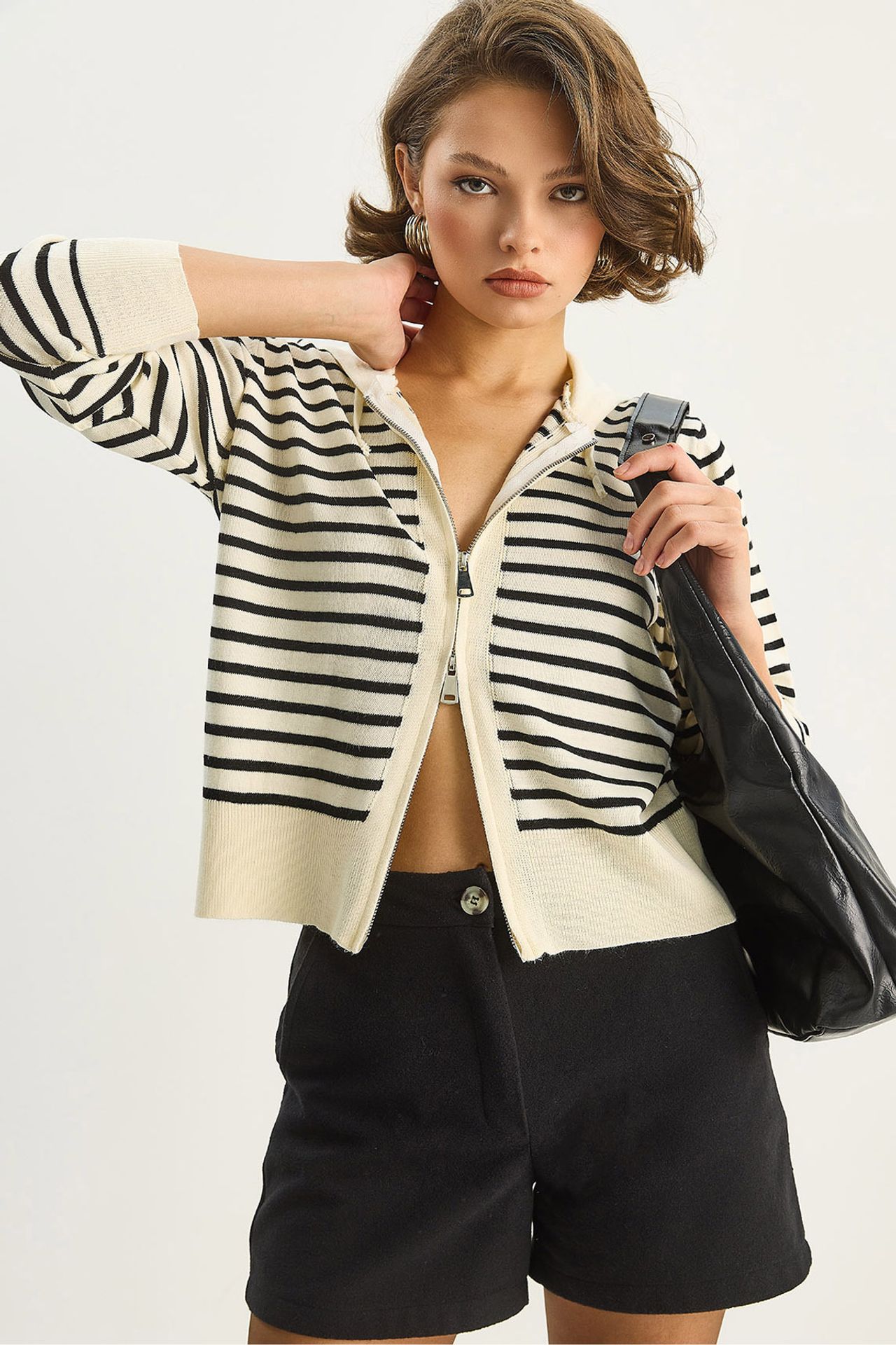 LUCCI Striped Hooded Zipper Cardigan 1