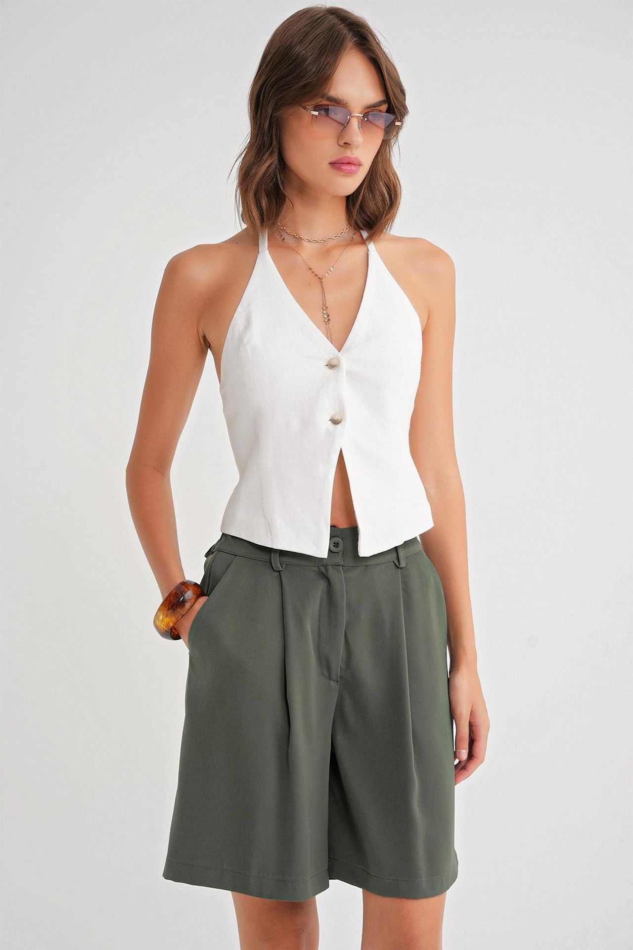 Mixray High Waist Buttoned Pocket Shorts 4