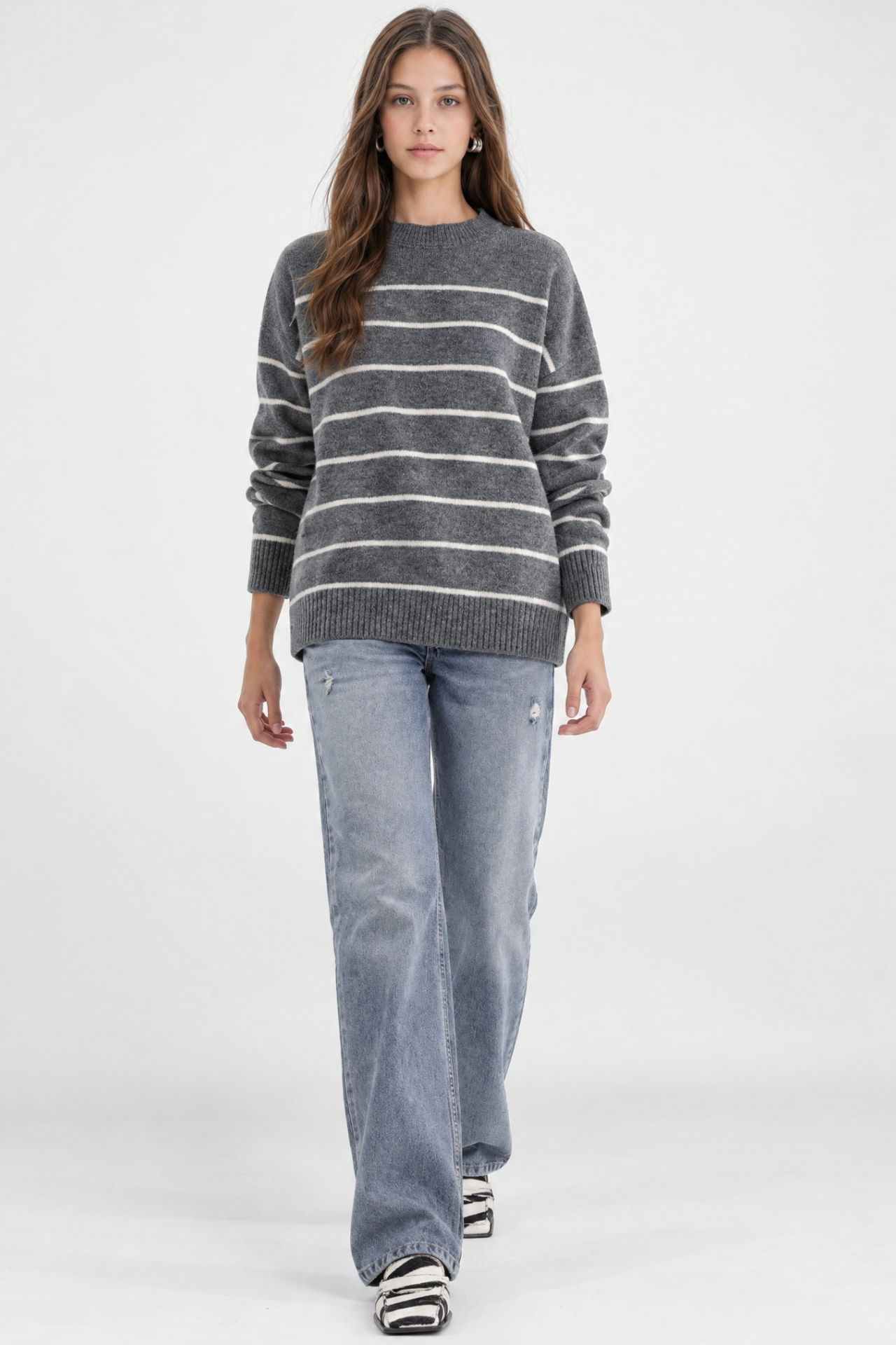 Striped Crew Neck Relaxed Knit Pullover Sweater 4