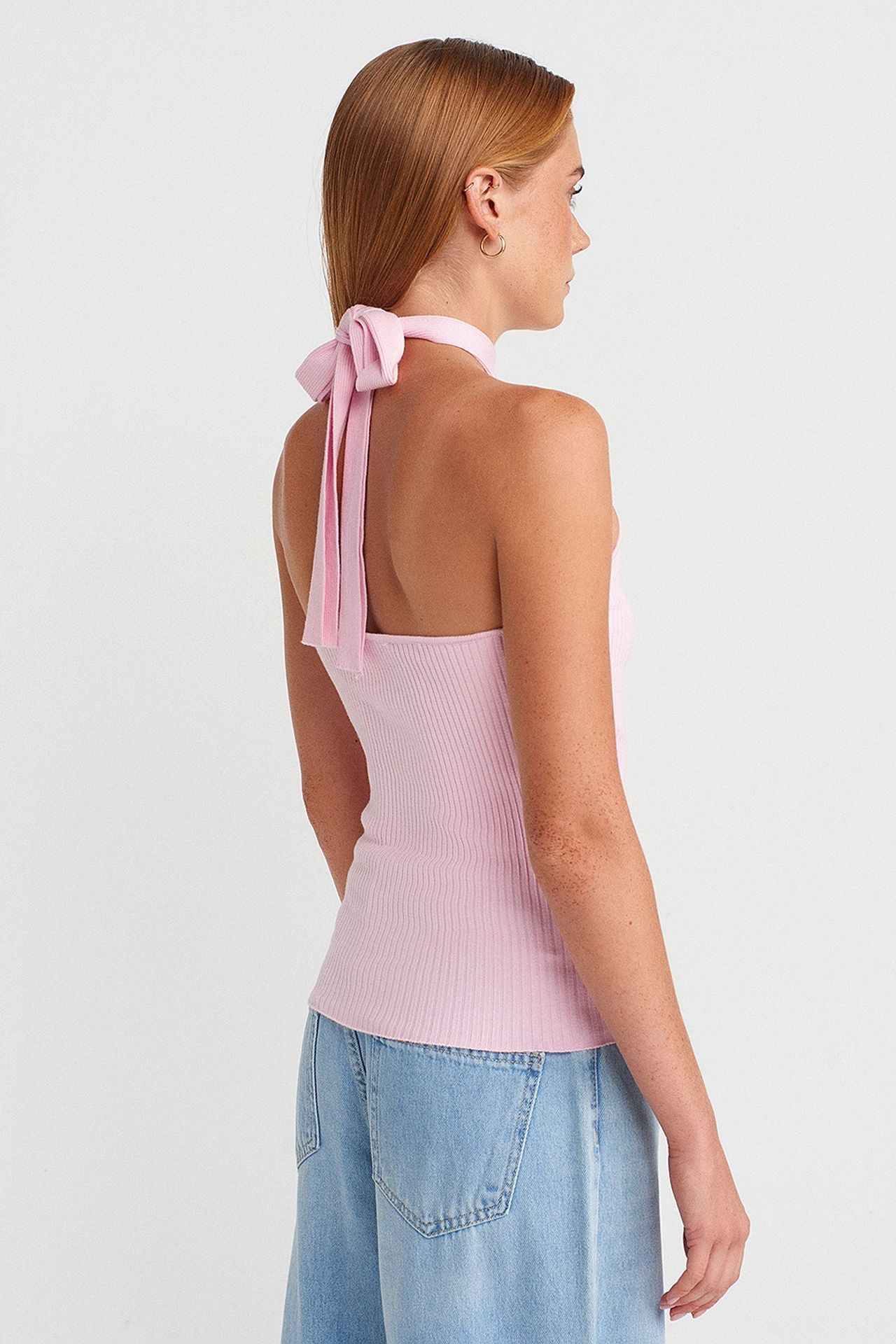 DILVIN Fitilli Halter Yaka Slim Bluz 2