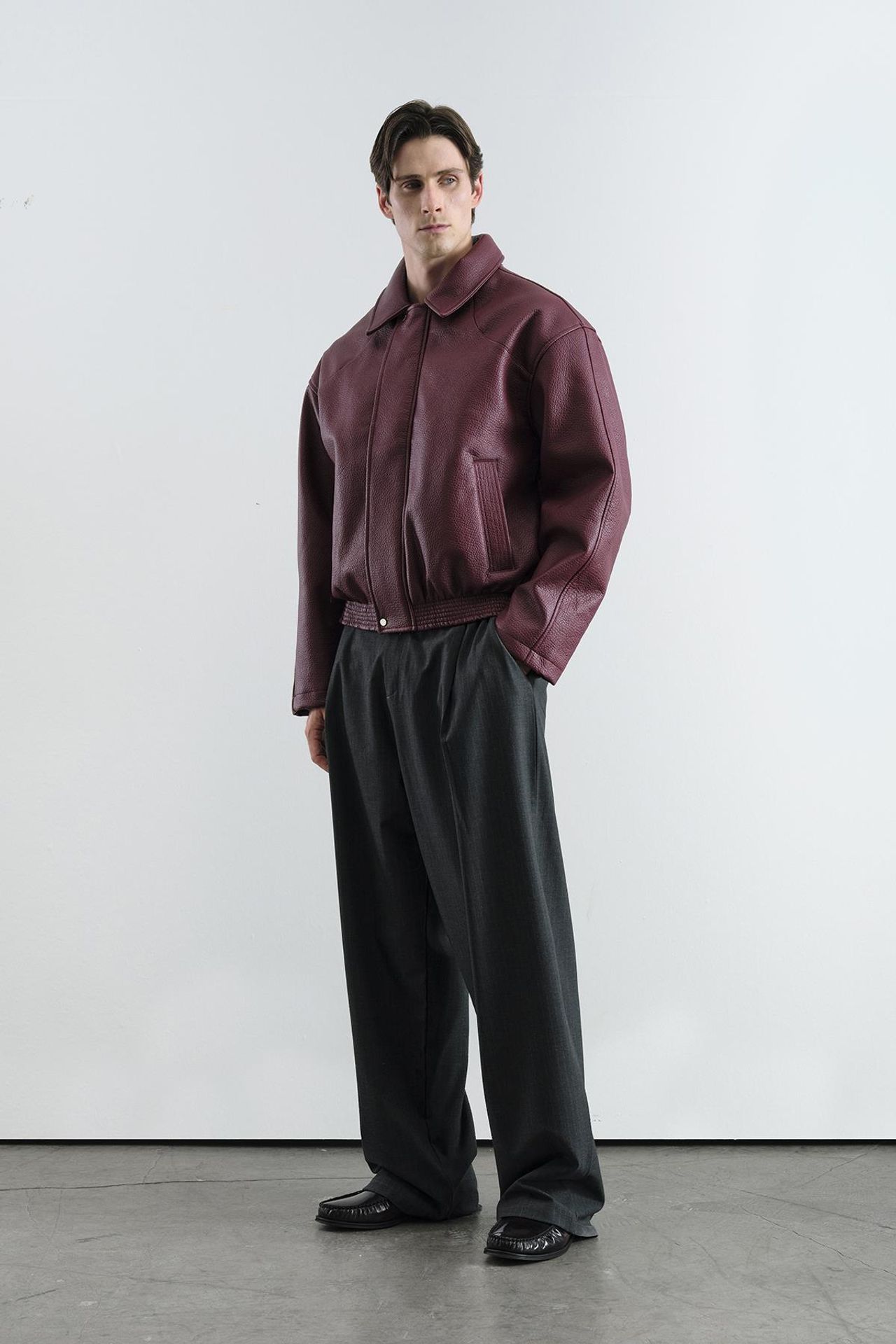 GIESTO Textured Faux Leather Jacket with Zipper and Pocket 2