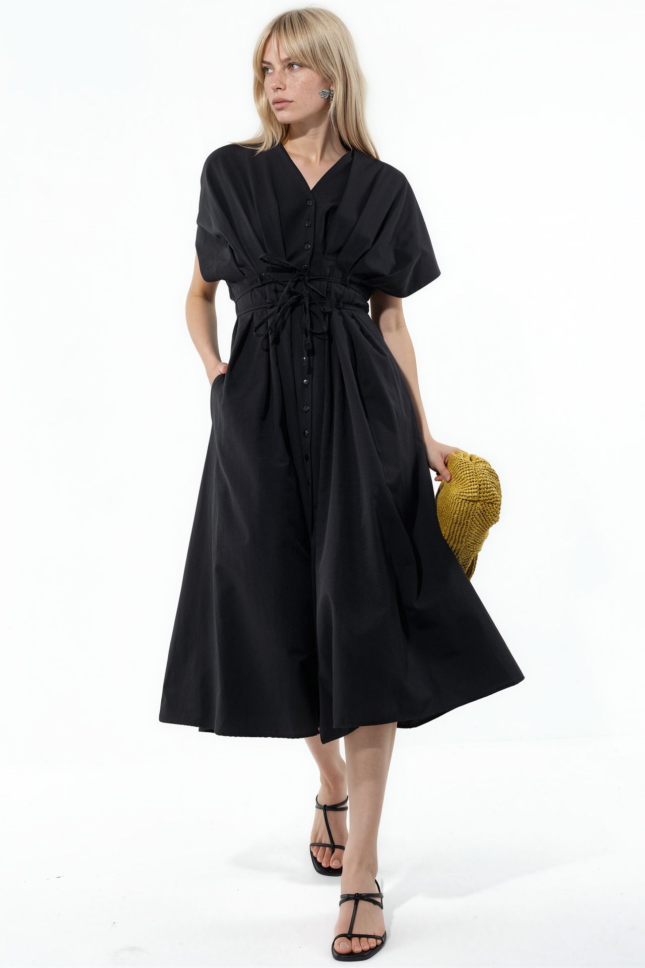 BUSEM Casual V-Neck Midi Shirt Dress 1