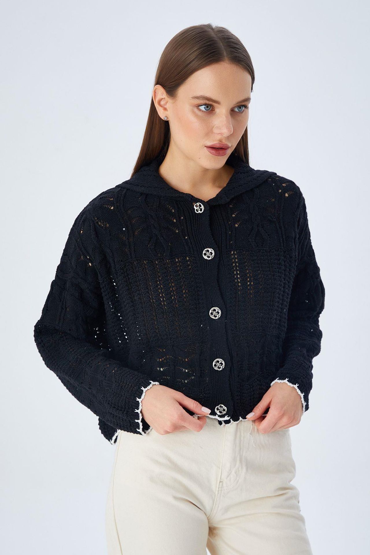 Mixray Textured Knitwear Cardigan with Button Closure 2
