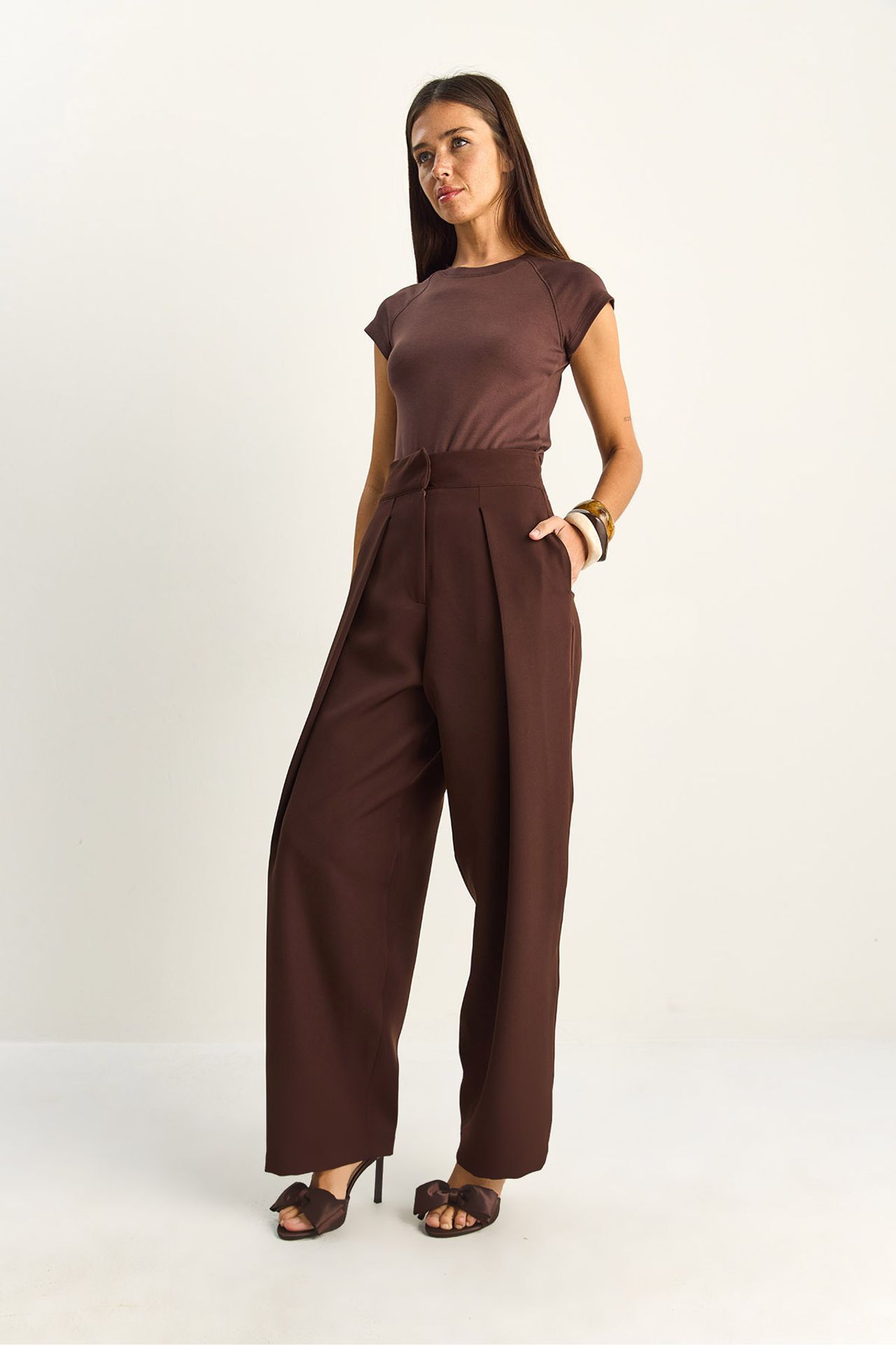 LUCCI High Waist Wide Leg Pants with Pleats 6