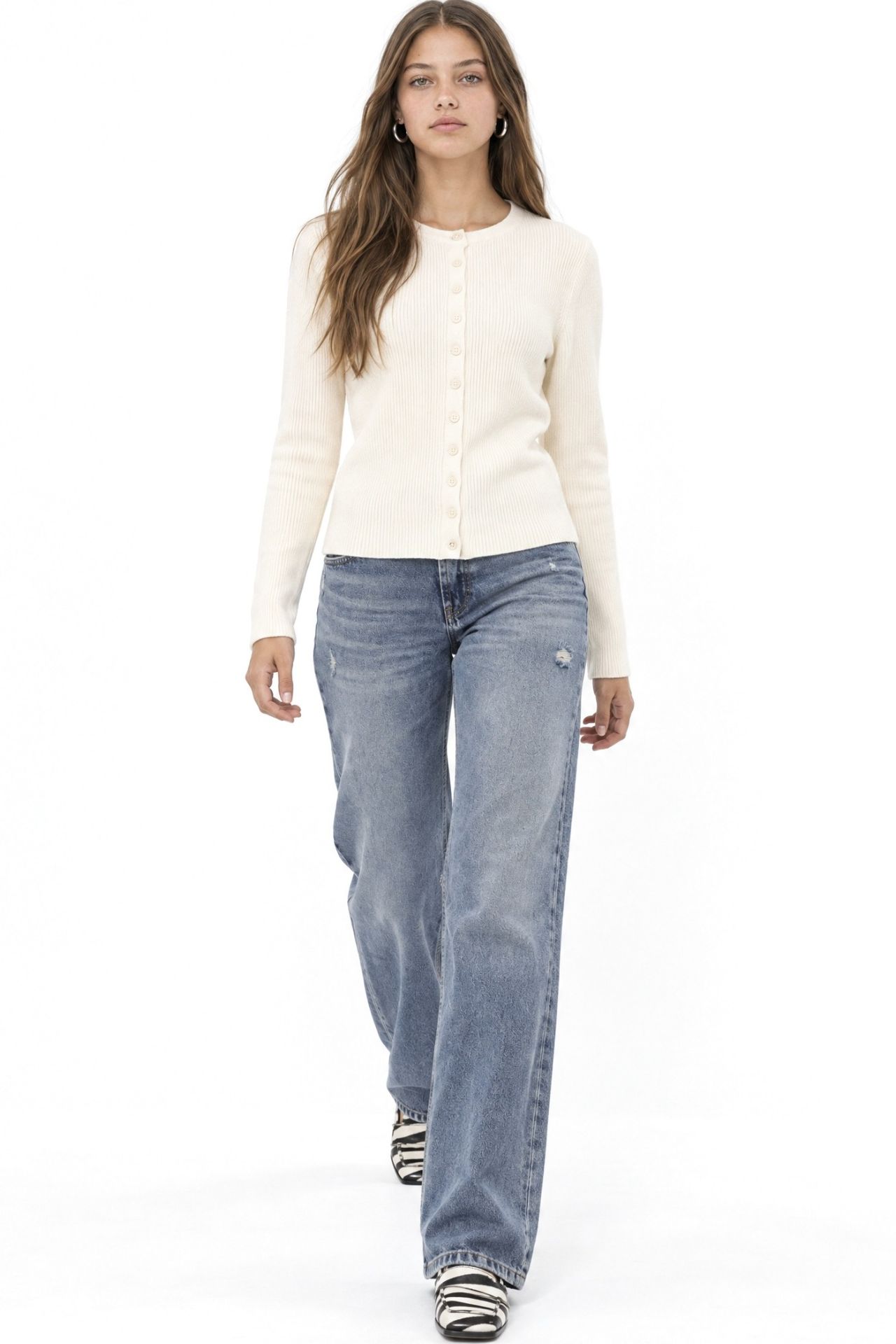Mixray Buttoned Slim Fit Ribbed Knit Cardigan 2