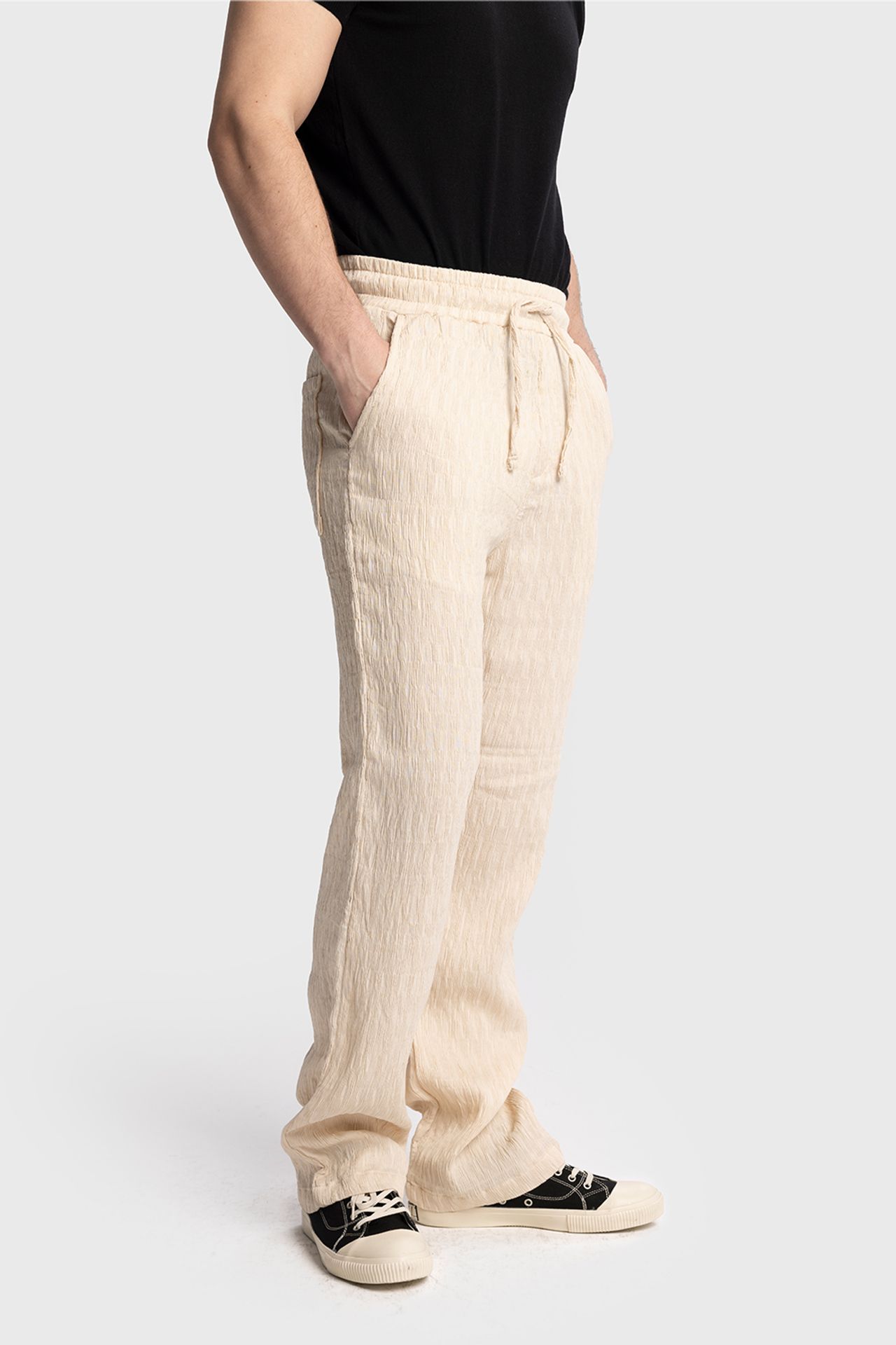 GIESTO Textured Regular Fit Drawstring Waist Pants 5
