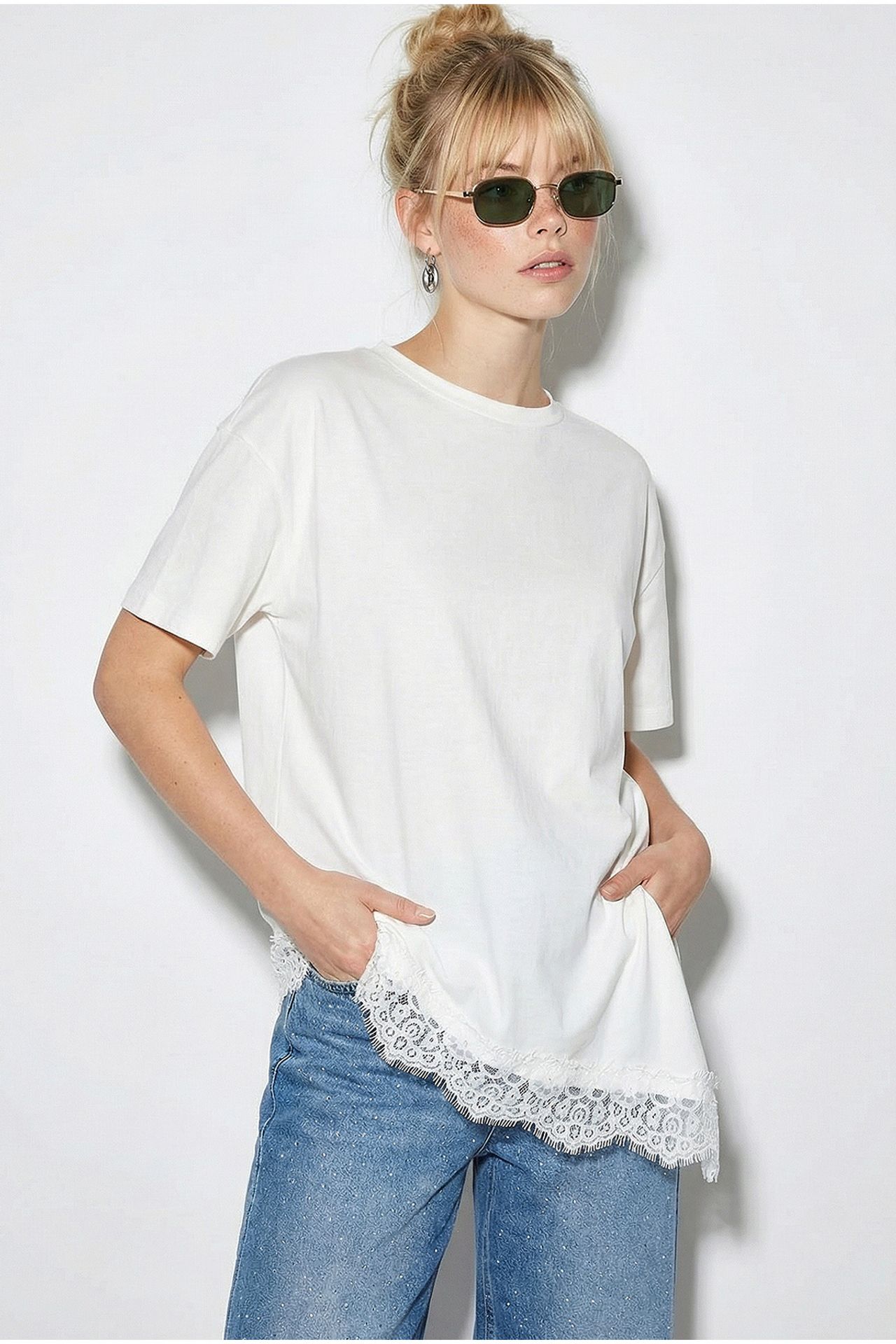 LUCCI Women's Long Loose Crew Neck T-Shirt 4