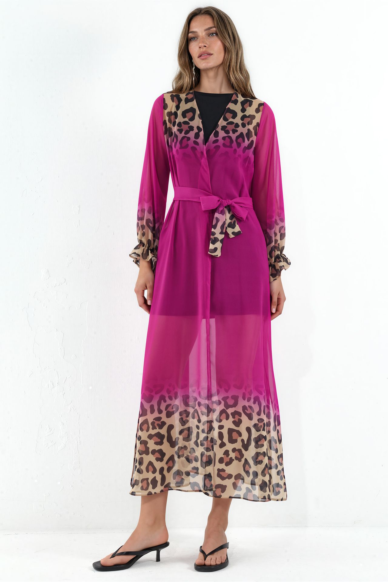 MSN Printed Maxi Chiffon Belted Cover-Up