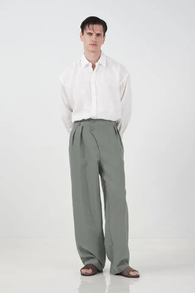 GIESTO Men's High-waist Wide-leg Woven Trousers