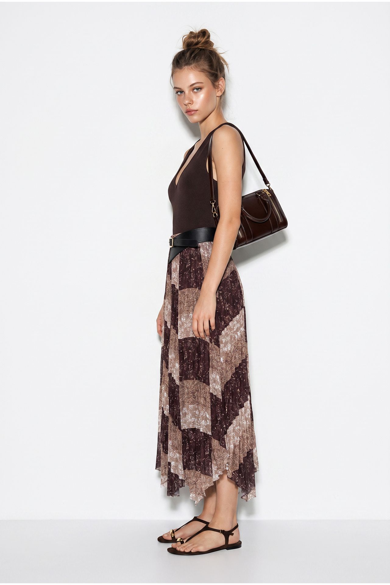 LUCCI High Waist Paisley Print Midi Skirt with Belt 3