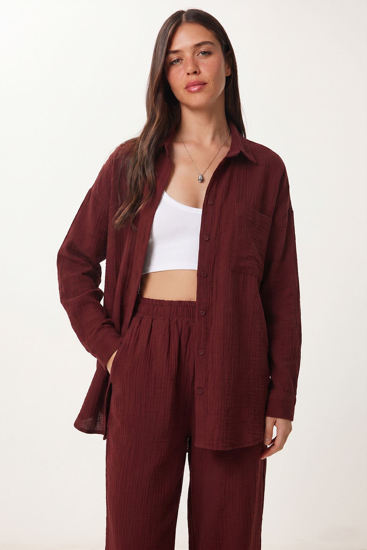 ISTANBUL High Waist Wide Leg Two-Piece Co-ord Set with Shirt Collar 3