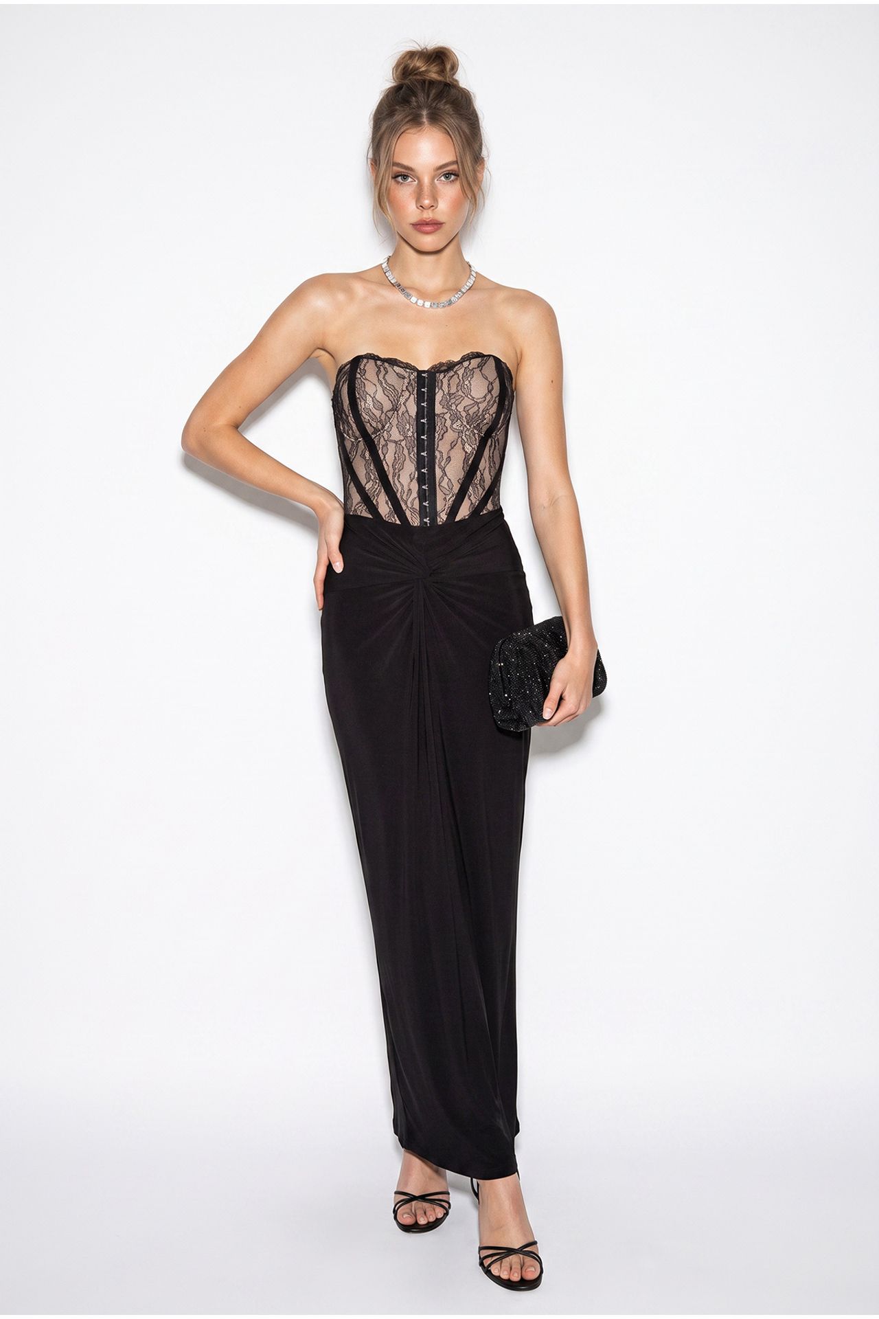 LUCCI Strapless Lace Corset Maxi Dress 3