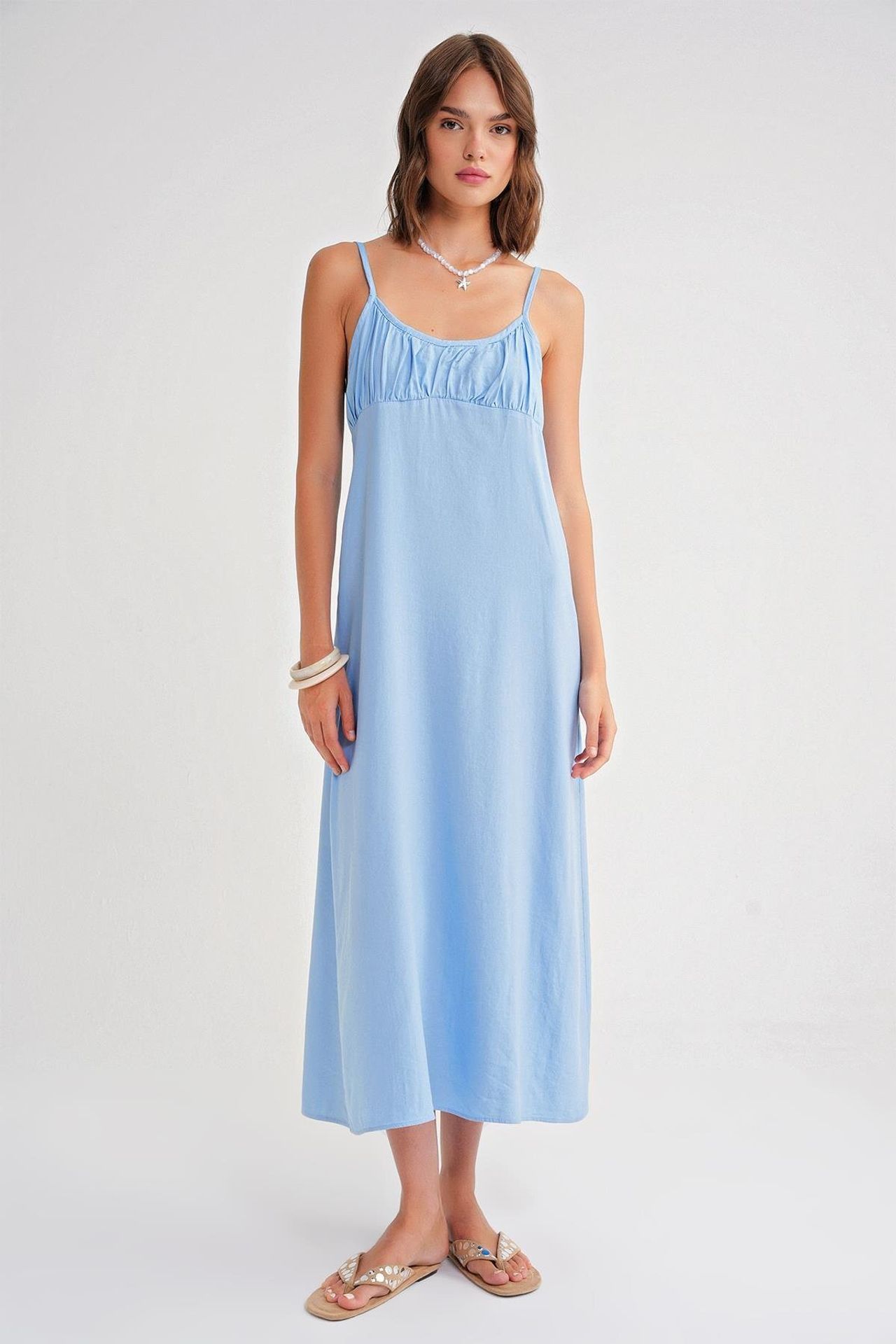 Mixray Strappy Maxi Dress with Gathered Detail 1