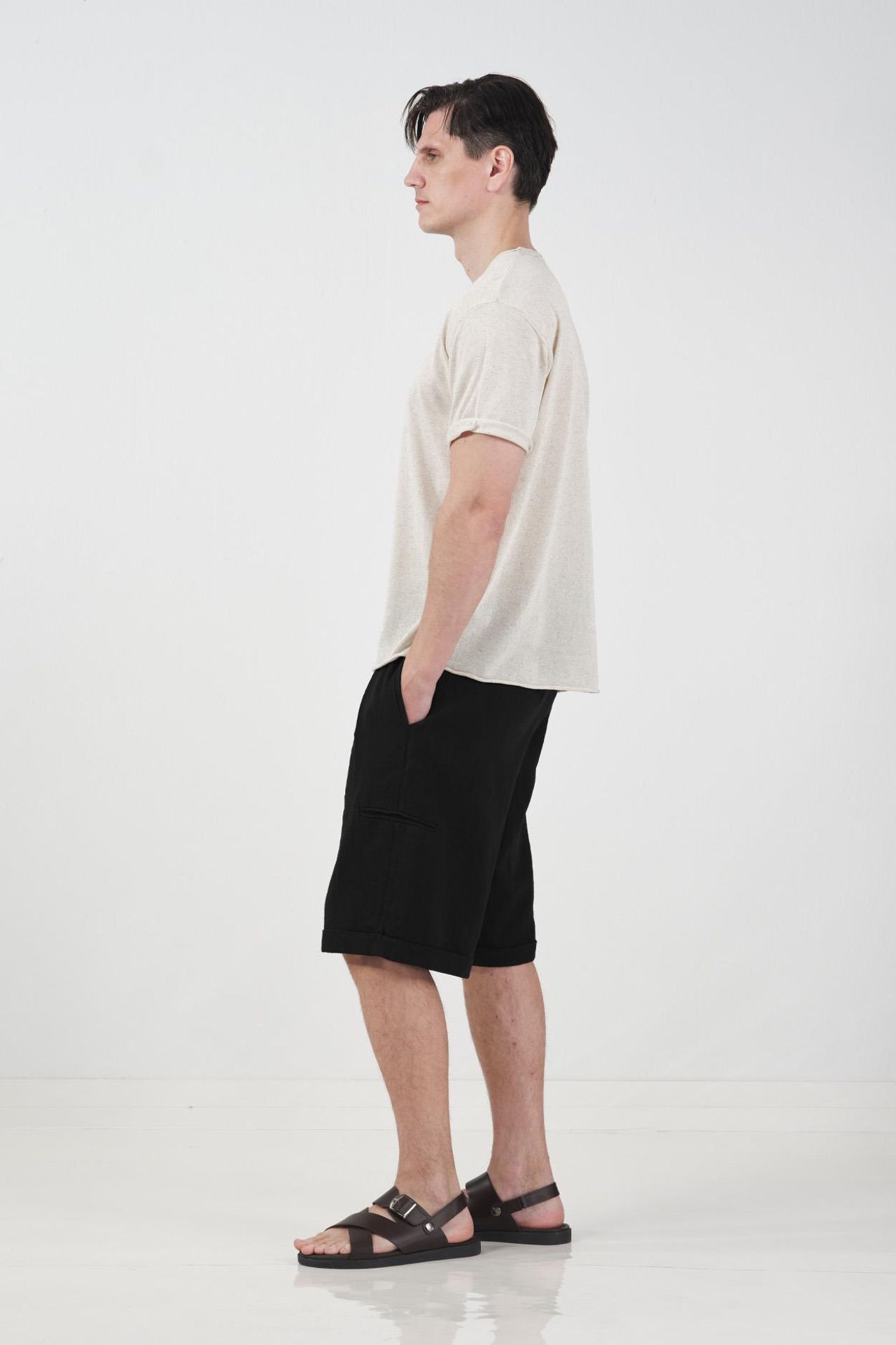 GIESTO Mid Waist Belted Cotton Shorts 4