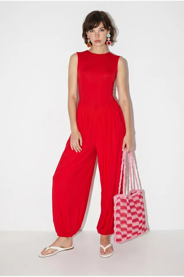 LUCCI Wide-Leg Sleeveless Woven Jumpsuit