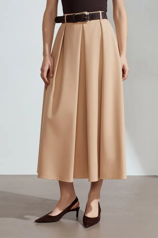DILVIN High-Waist Midi Straight Crepe Skirt